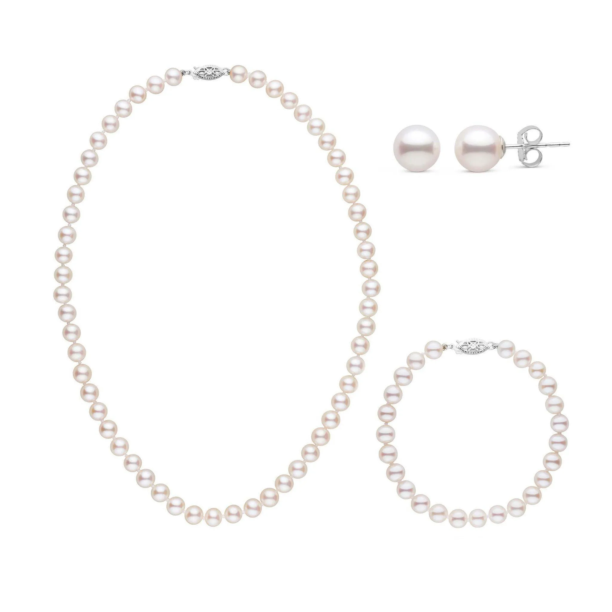 16 Inch 3 Piece Set of 6.5-7.0 mm AAA White Freshwater Pearls