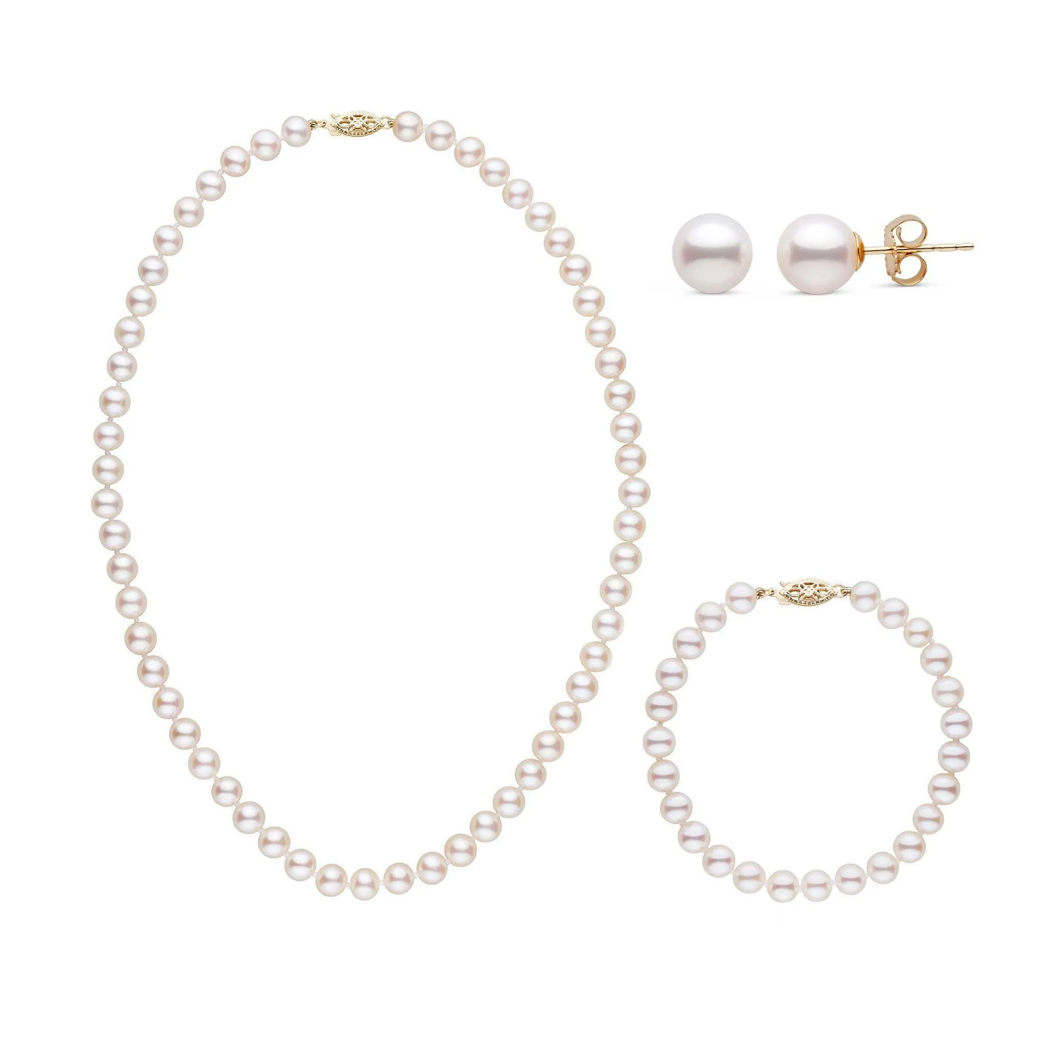 16 Inch 3 Piece Set of 6.5-7.0 mm AAA White Freshwater Pearls