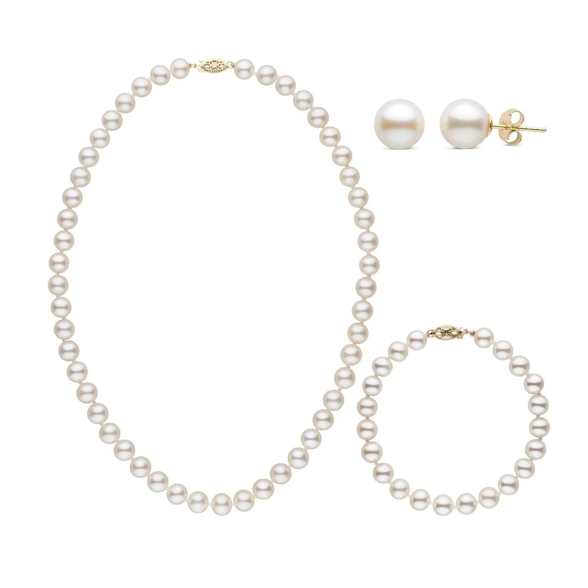 16 Inch 3 Piece Set of 7.5-8.0 mm AAA White Freshwater Pearls