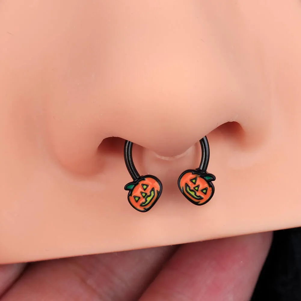 16G Orange & Black Jack-O'-Lantern Horseshoe Ring