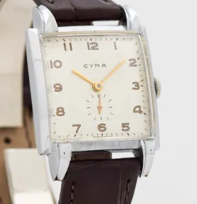 1940's Vintage Cyma Square-shaped Stainless Steel Watch (# 14505)