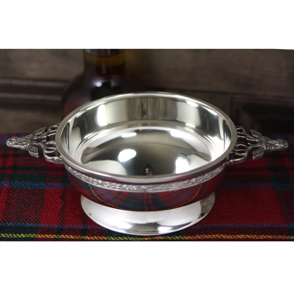 4.5 Inch Stag Handle Pewter Quaich Bowl