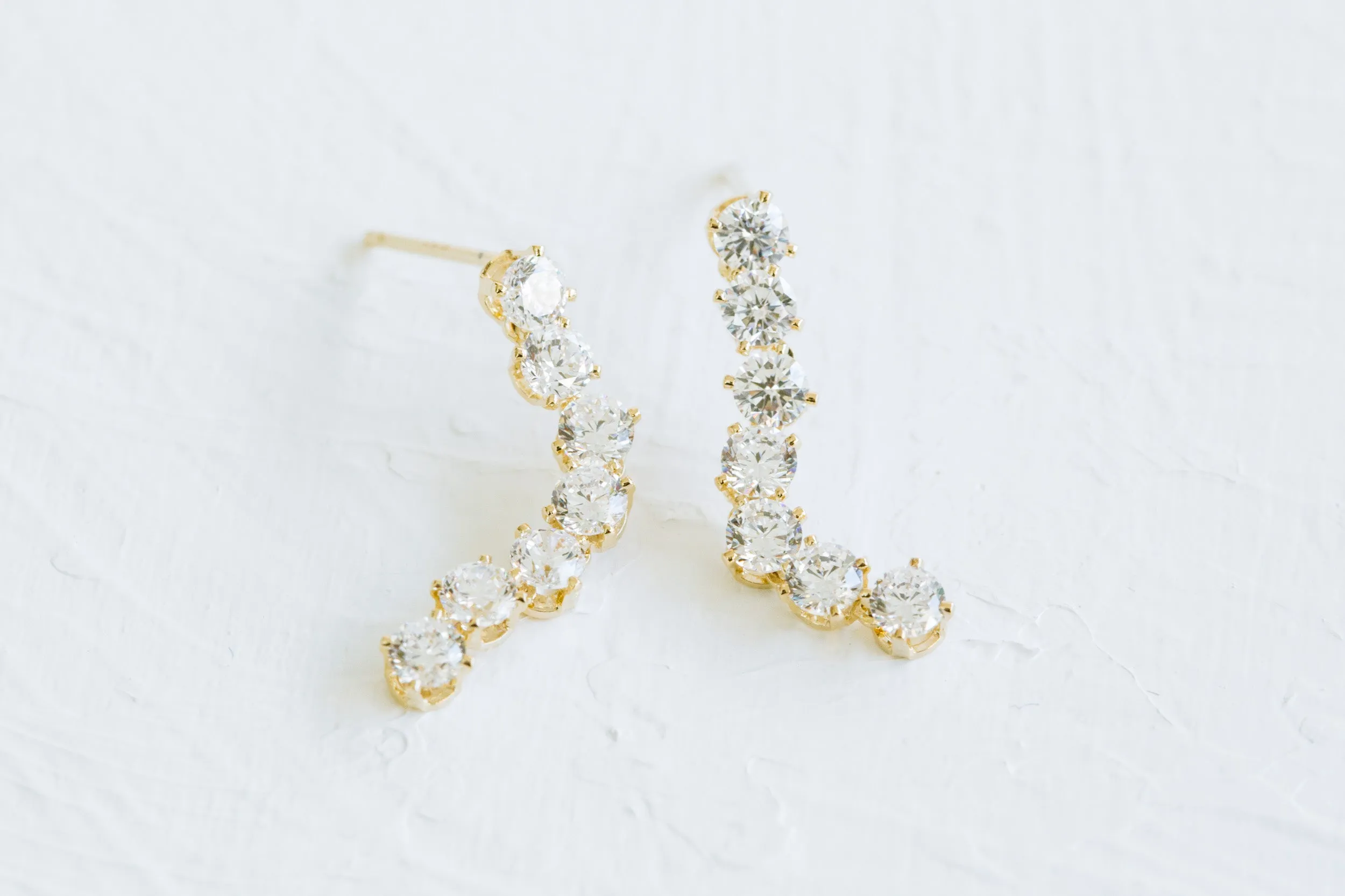 925 Sterling Silver Dangling Cz Stick Ear Stud Post Earrings