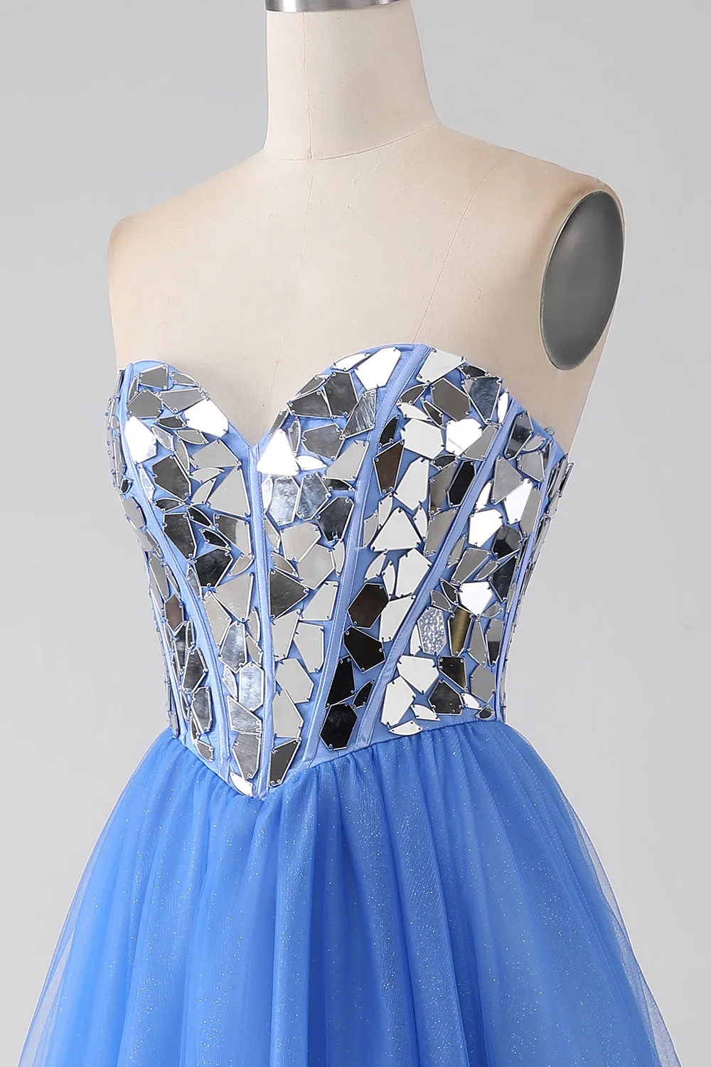 A-Line Sweetheart Mirror Royal Blue Prom Dress