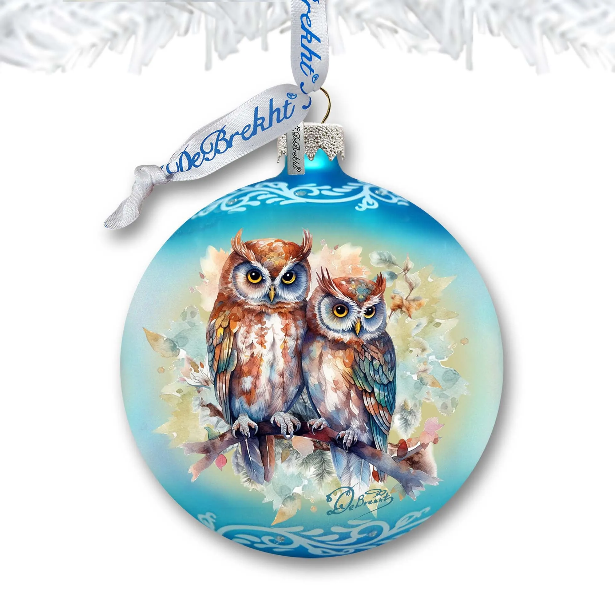 A Love for All Seasons: Wild Owls Ball Glass Ornament by G. Debrekht - Wildlife Holiday Décor - 73384