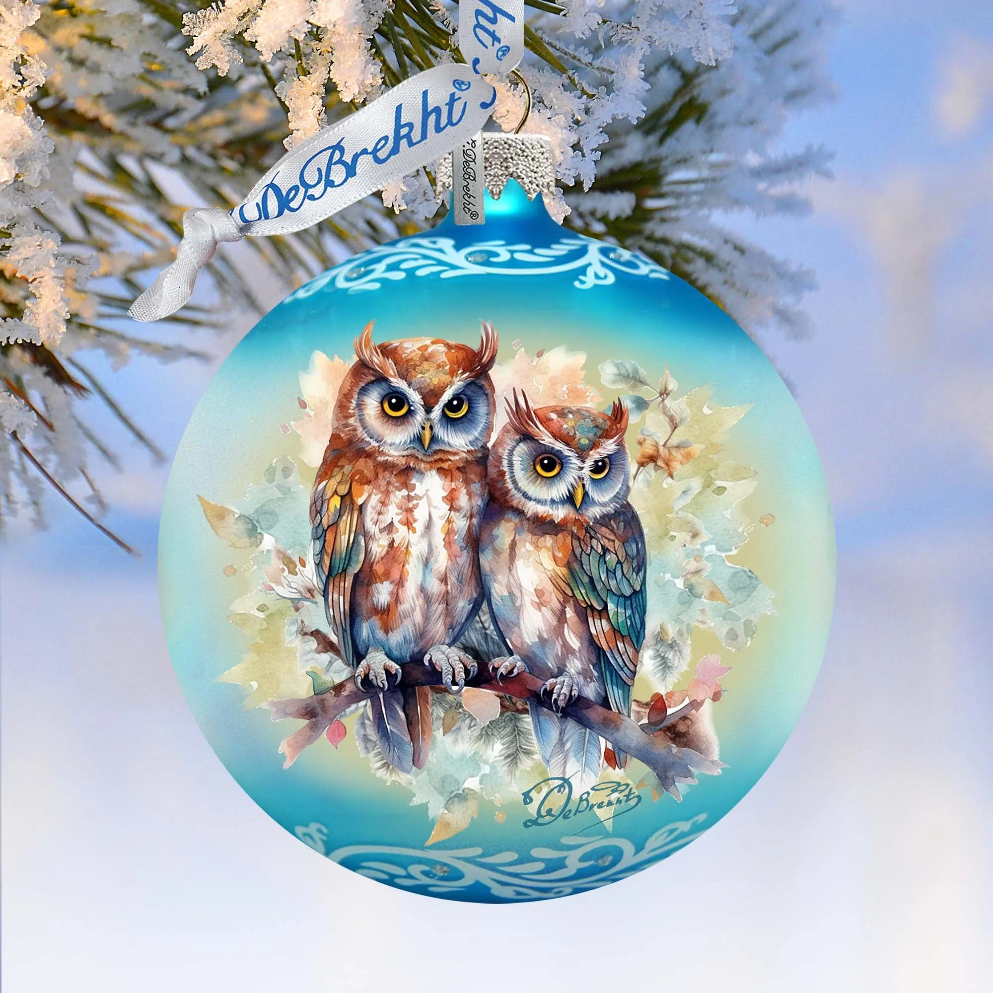 A Love for All Seasons: Wild Owls Ball Glass Ornament by G. Debrekht - Wildlife Holiday Décor - 73384