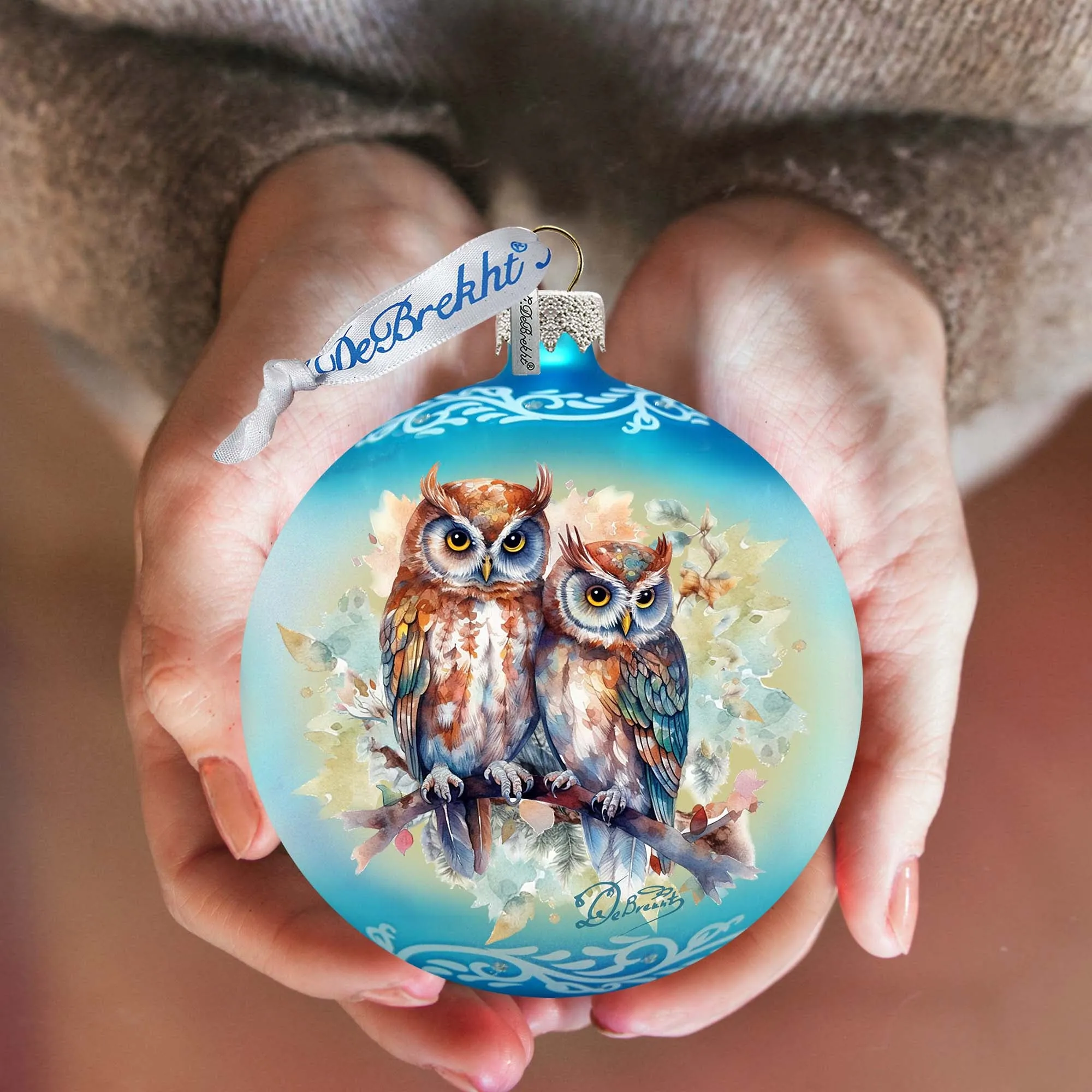 A Love for All Seasons: Wild Owls Ball Glass Ornament by G. Debrekht - Wildlife Holiday Décor - 73384