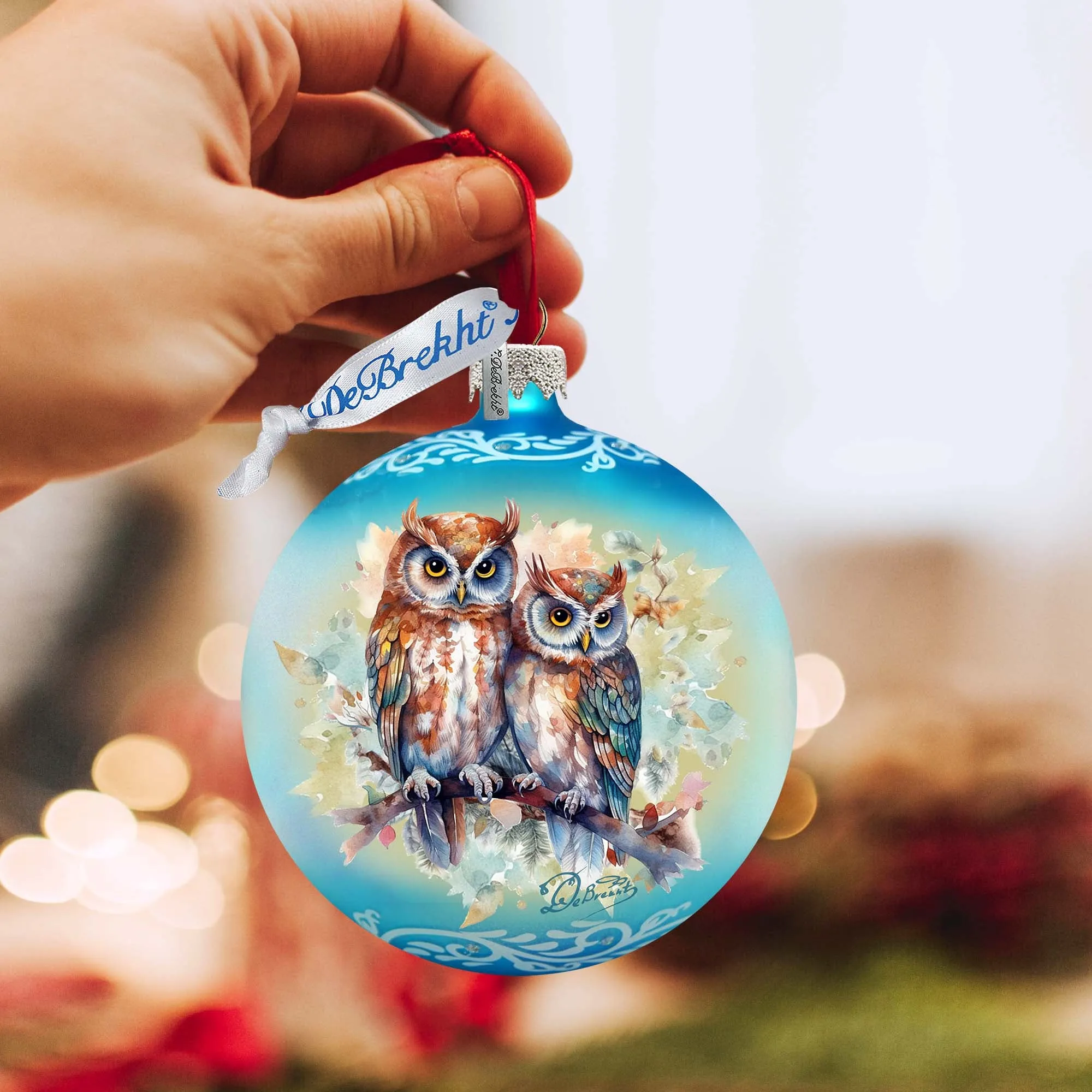 A Love for All Seasons: Wild Owls Ball Glass Ornament by G. Debrekht - Wildlife Holiday Décor - 73384