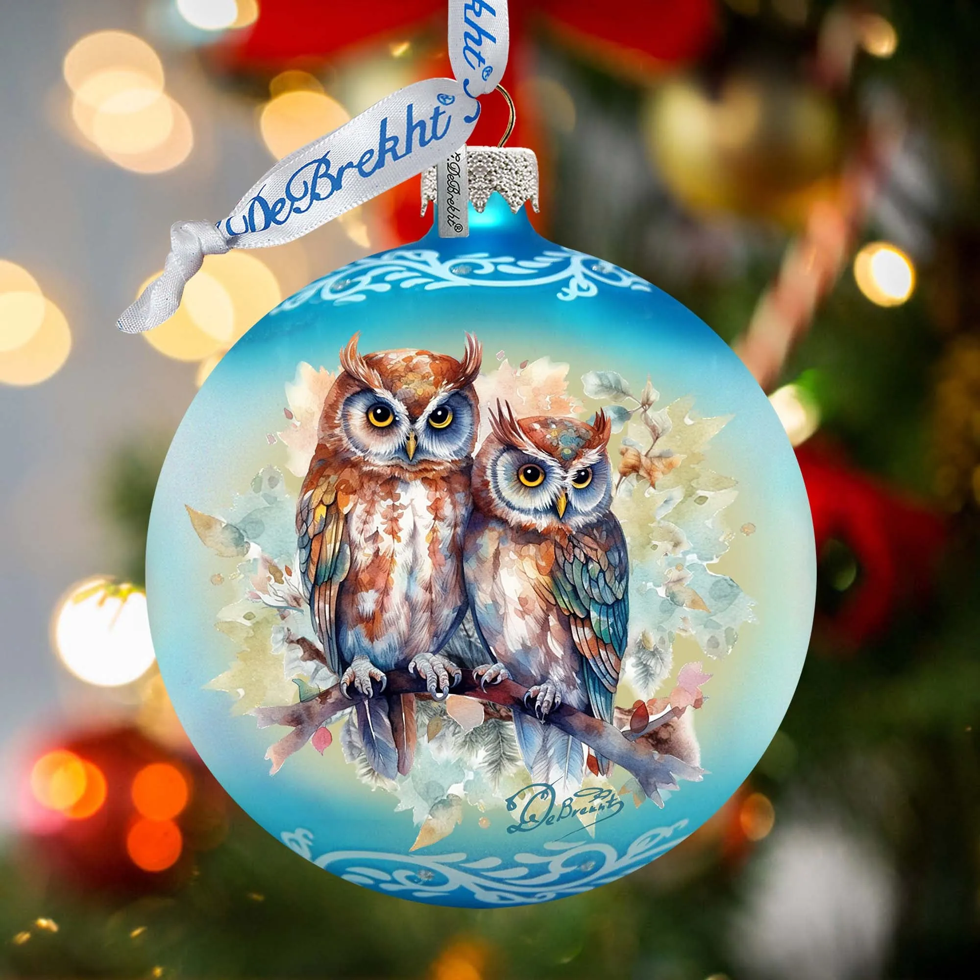 A Love for All Seasons: Wild Owls Ball Glass Ornament by G. Debrekht - Wildlife Holiday Décor - 73384