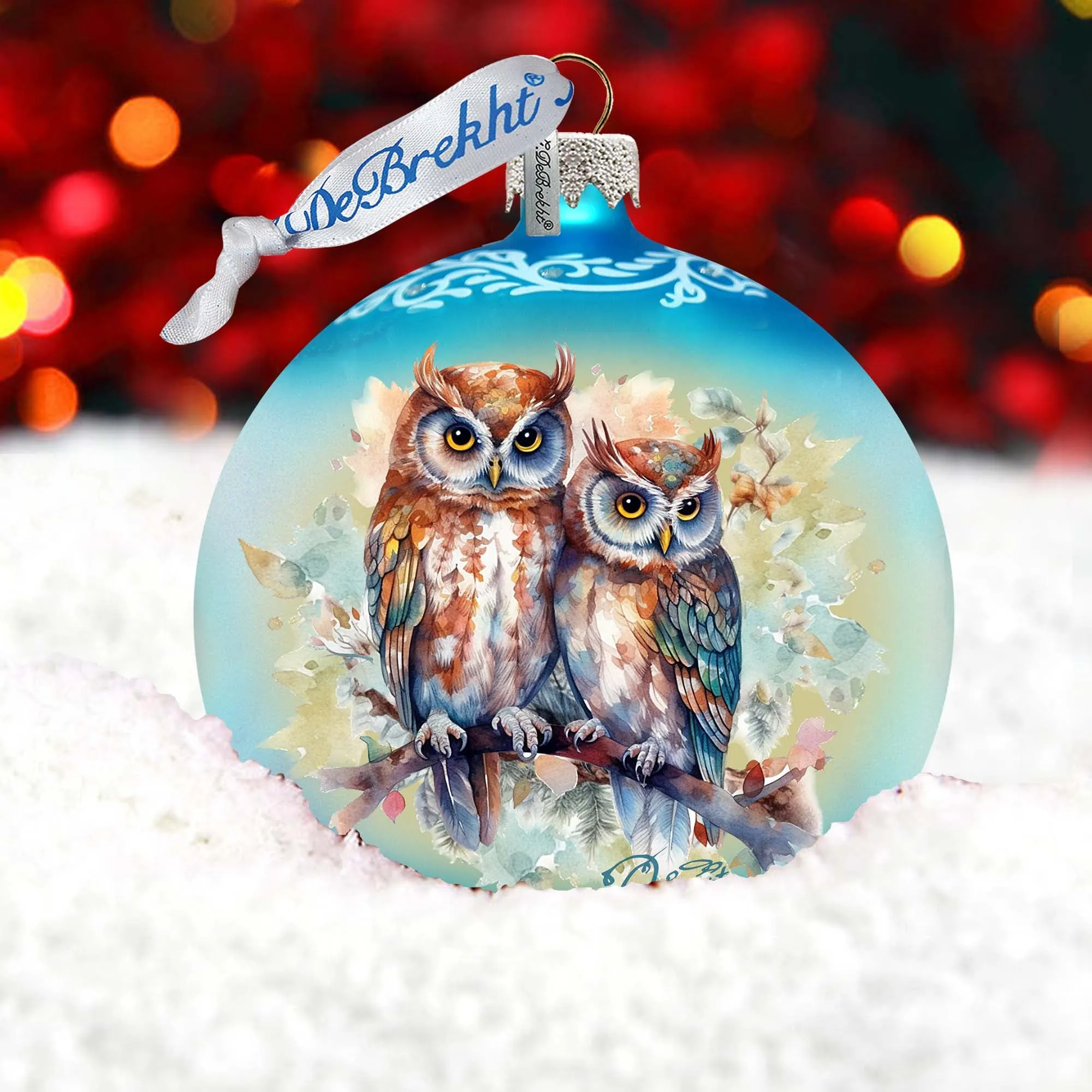 A Love for All Seasons: Wild Owls Ball Glass Ornament by G. Debrekht - Wildlife Holiday Décor - 73384