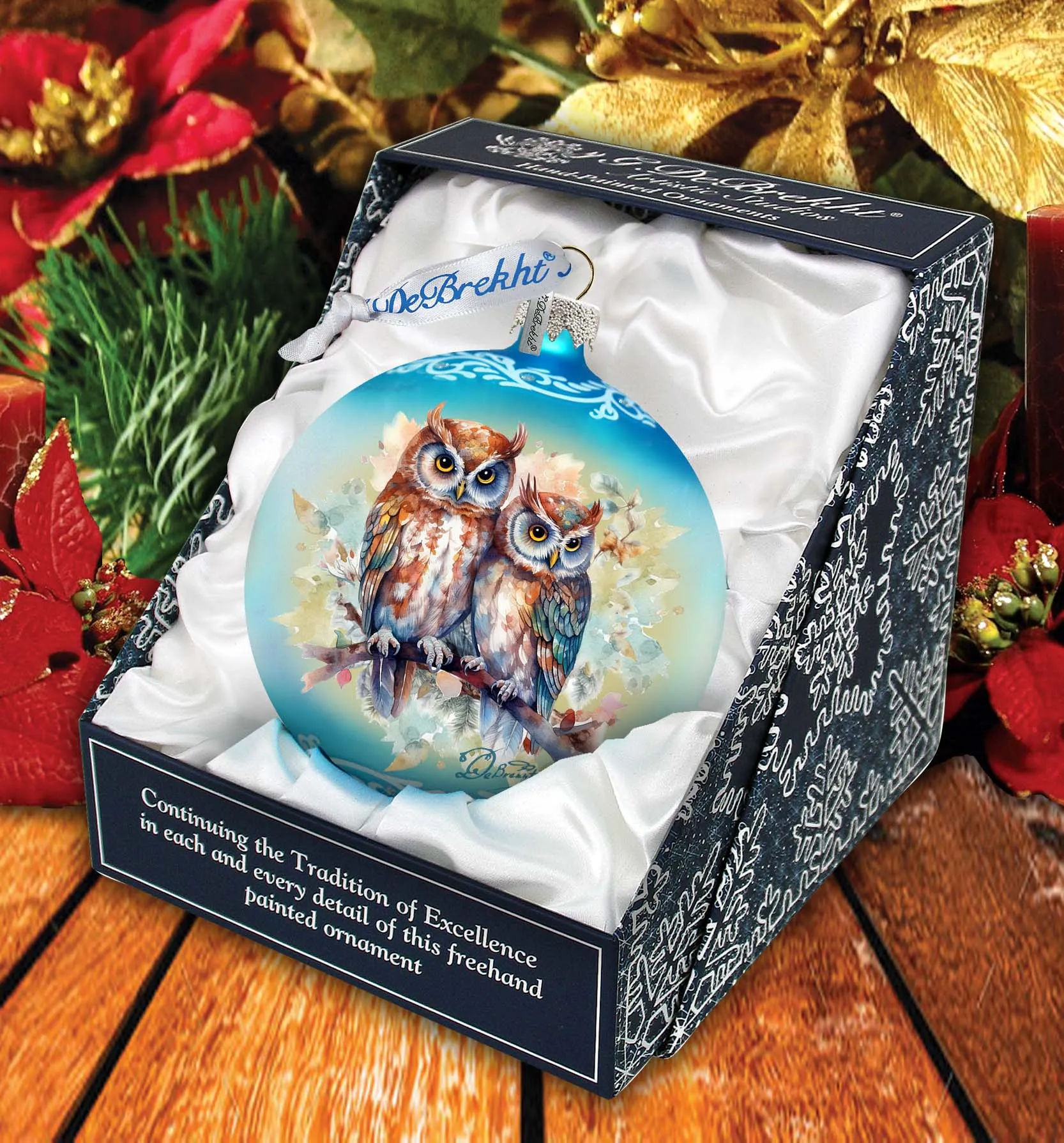 A Love for All Seasons: Wild Owls Ball Glass Ornament by G. Debrekht - Wildlife Holiday Décor - 73384