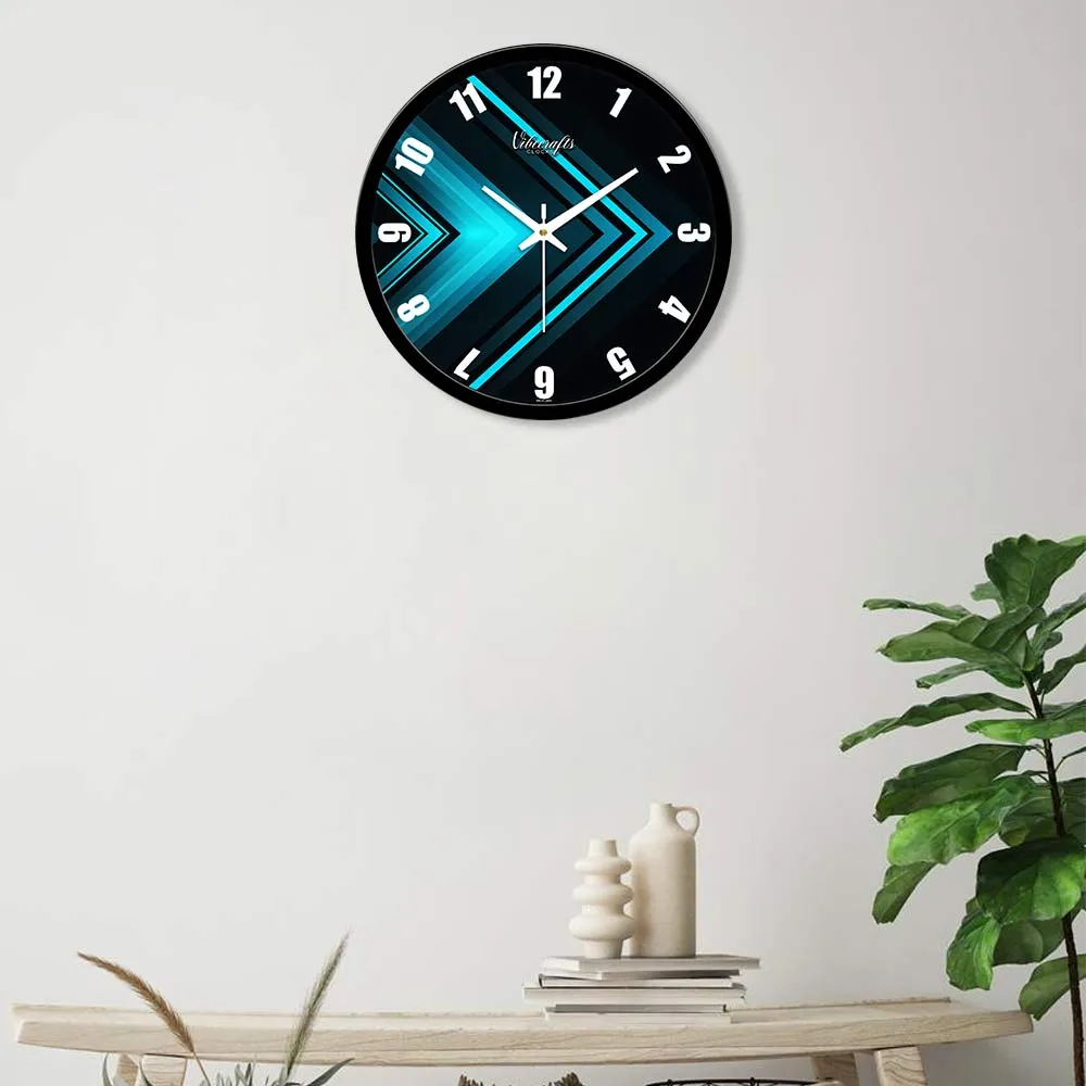 Abstract Twin Blue Arrow Glossy Material Designer Wall Clock