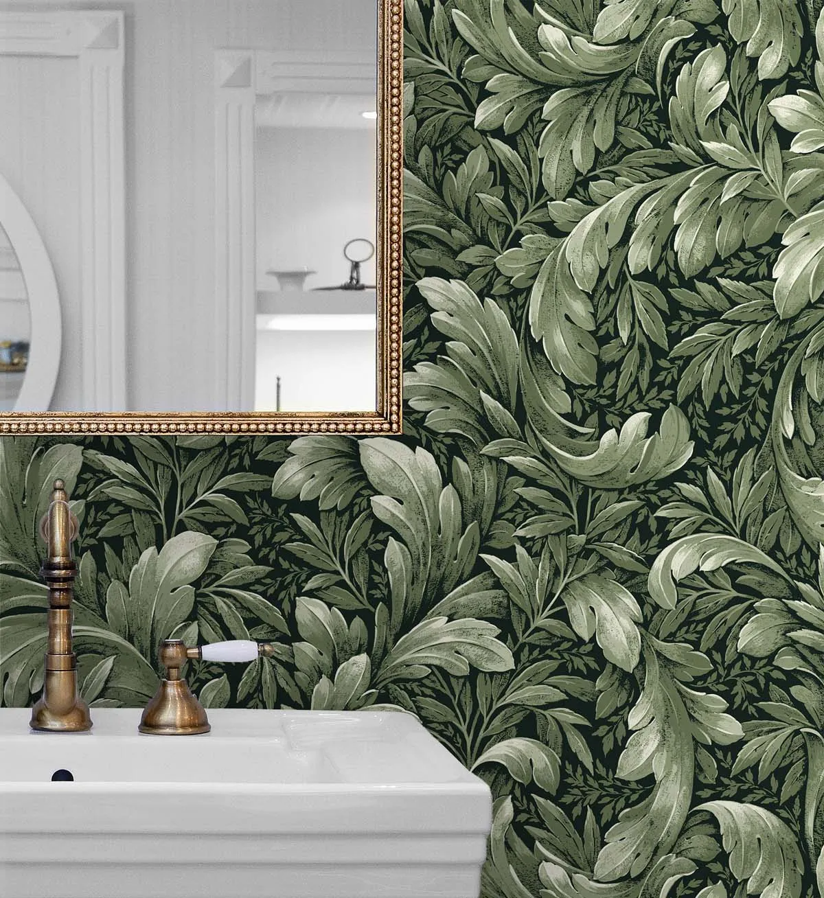 Acanthus Trail Forest Green Peel-and-Stick Wallpaper