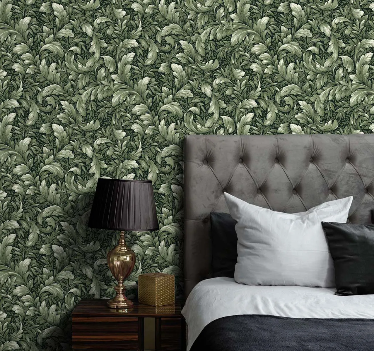 Acanthus Trail Forest Green Peel-and-Stick Wallpaper