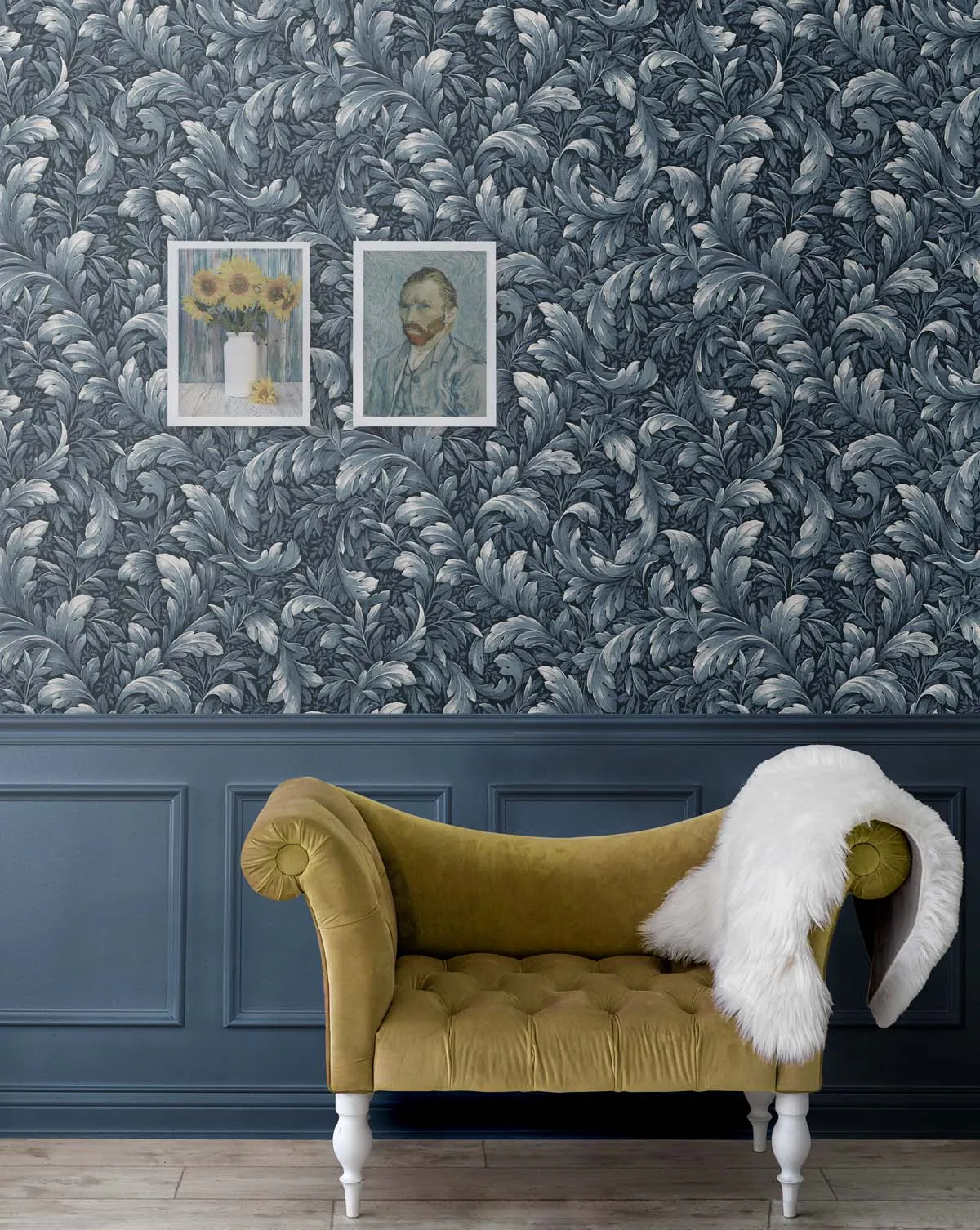 Acanthus Trail Navy Blue Peel-and-Stick Wallpaper