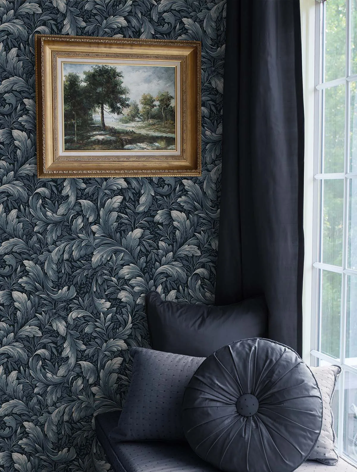 Acanthus Trail Navy Blue Peel-and-Stick Wallpaper