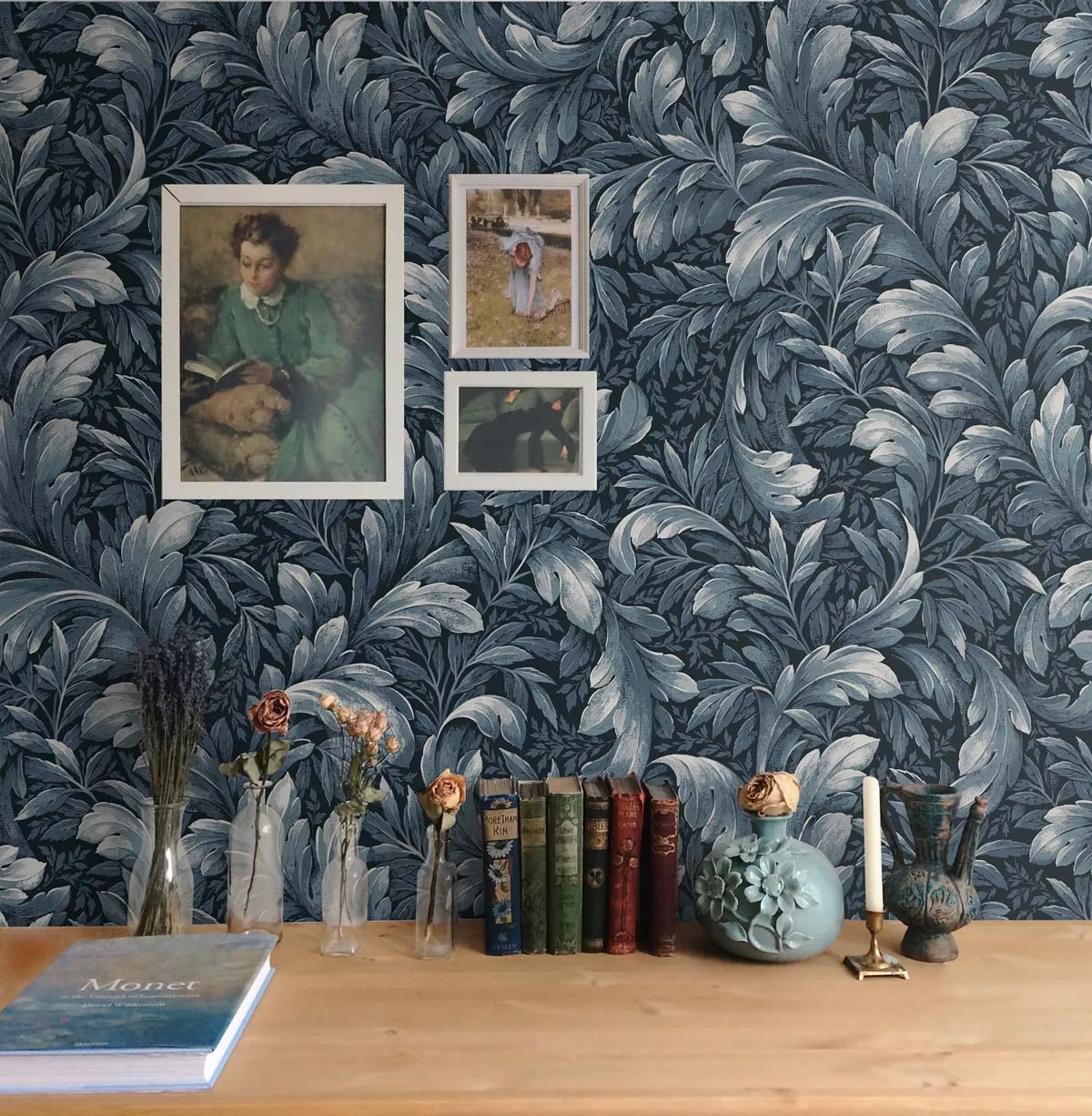 Acanthus Trail Navy Blue Peel-and-Stick Wallpaper