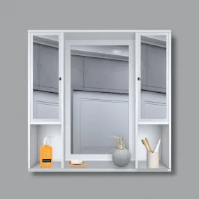 Aesthetic Wooden Bathroom Cabinet Mirror with 7 Spacious Shelves with White Finish