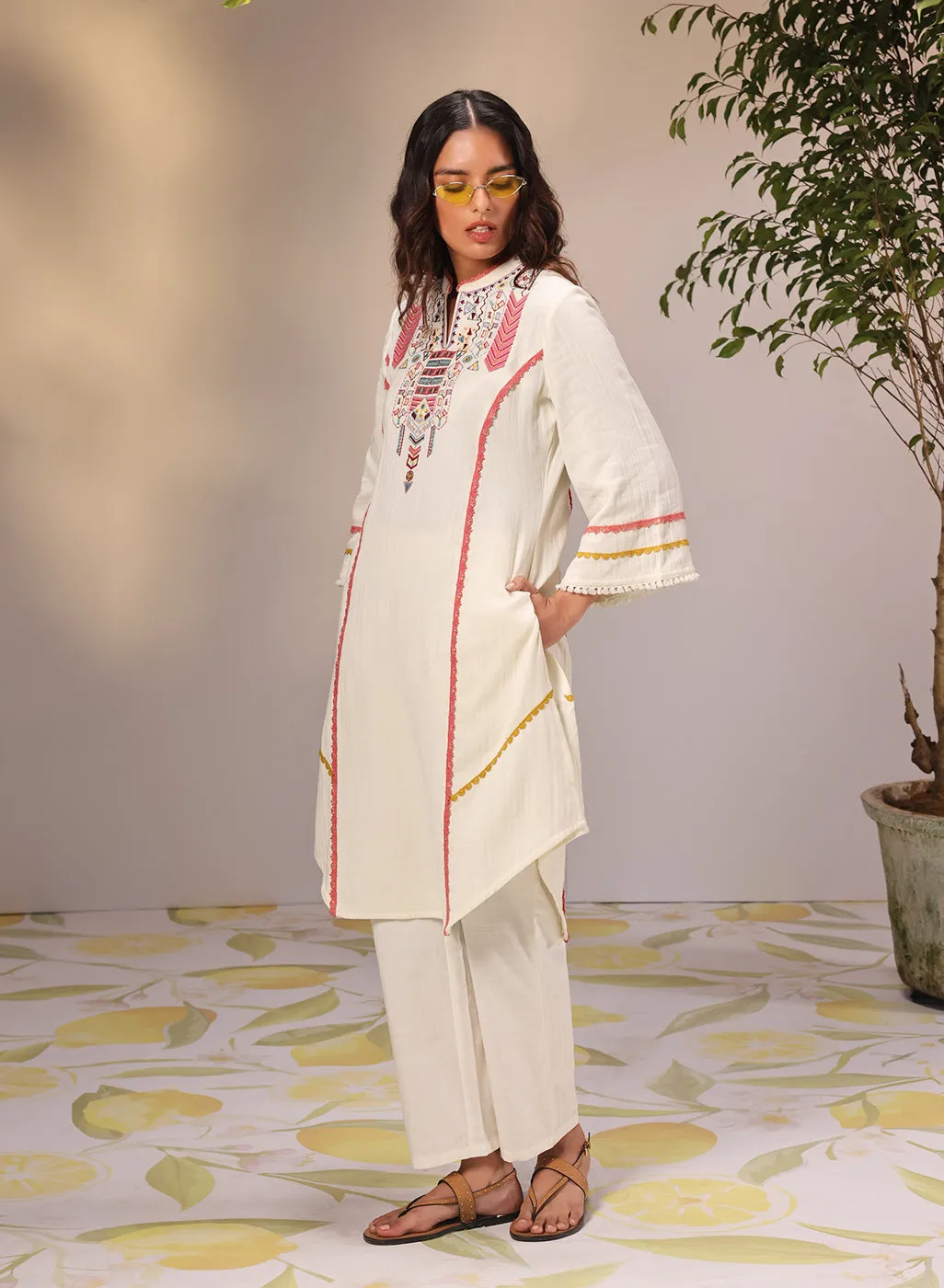 Aisha Ivory Embroidered Cotton Designer Kurta Set for Women