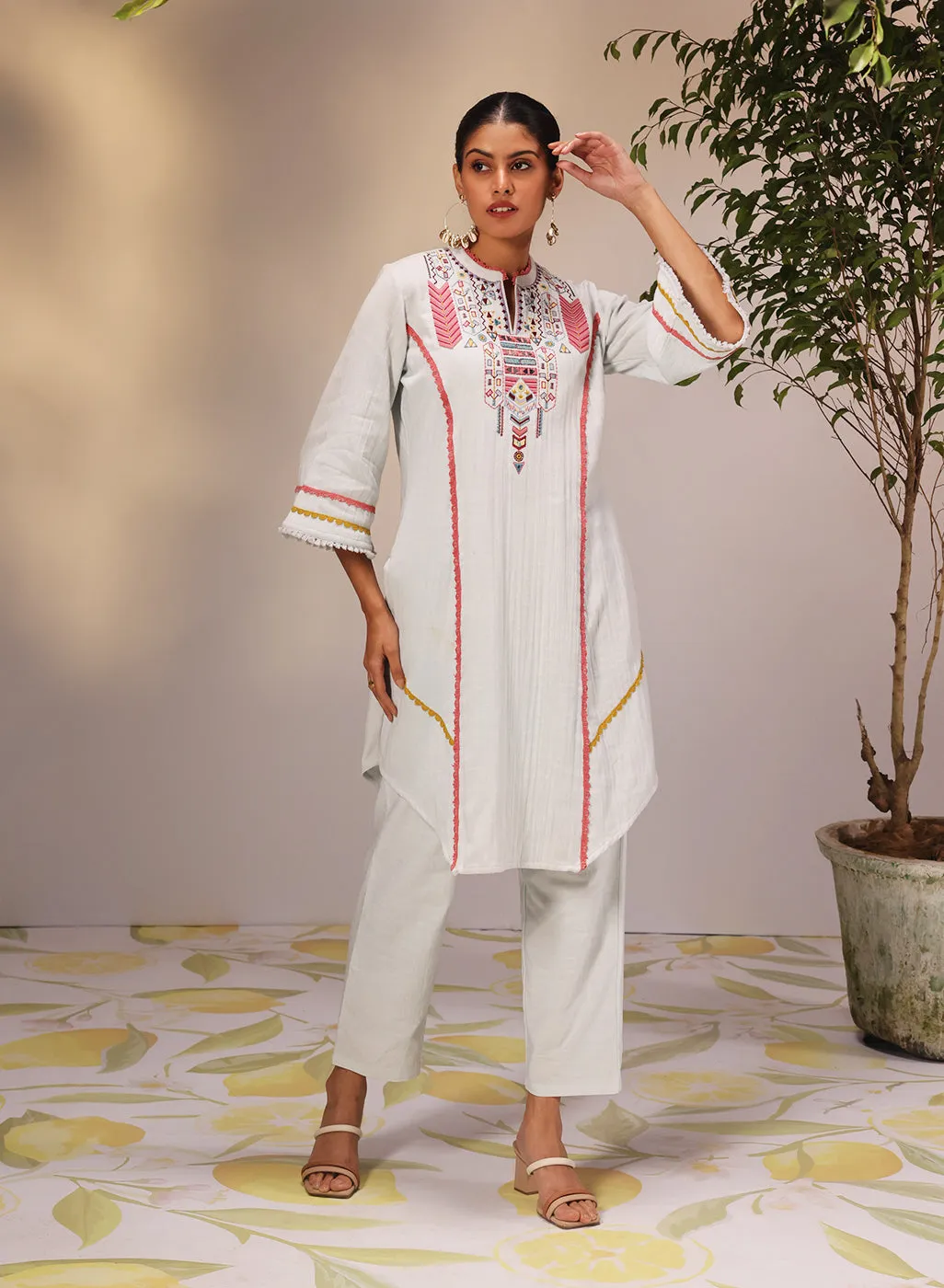 Aisha Powder Blue Embroidered Cotton Designer Kurta Set for Women