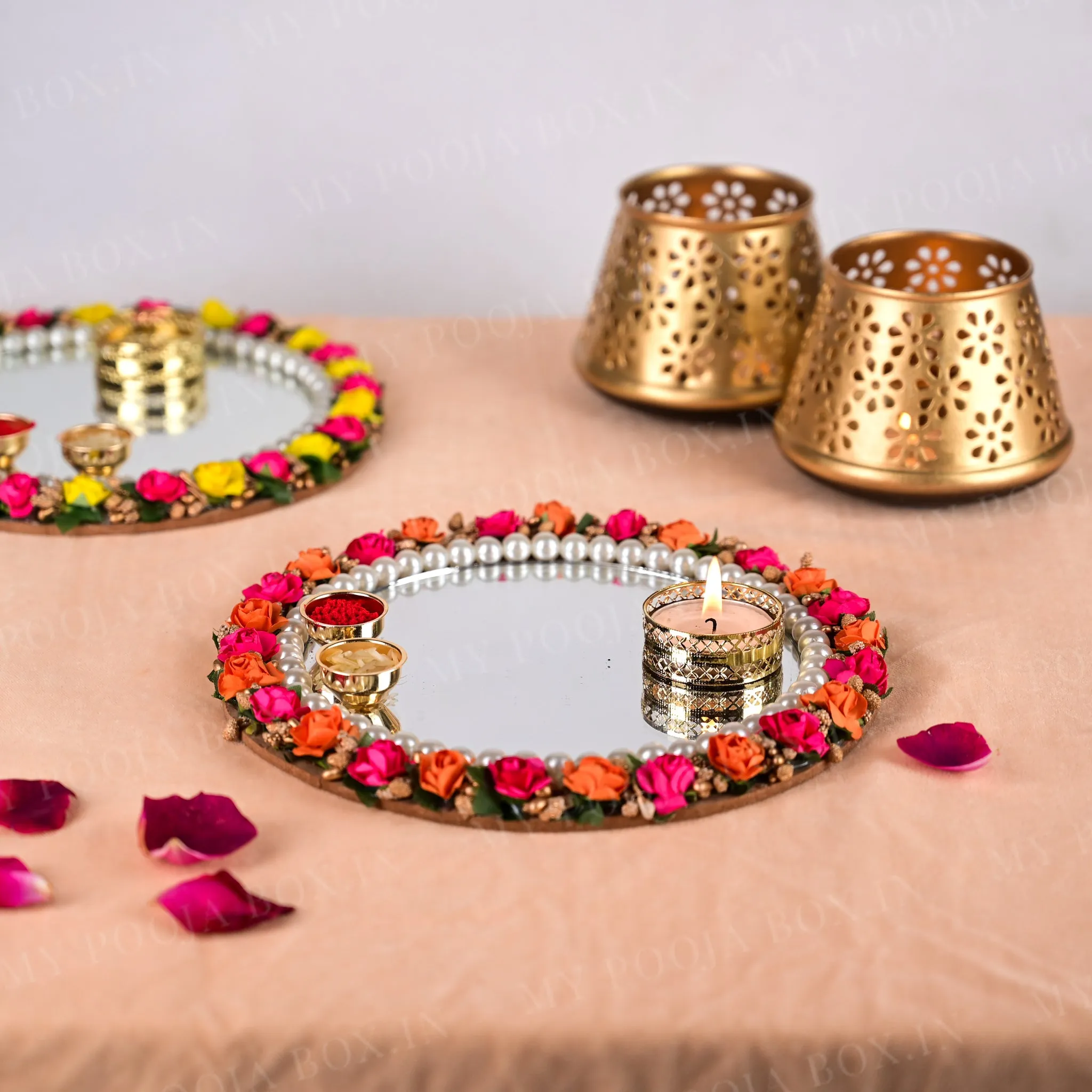 Alluring Rose Mirror Roli Akshat Thali