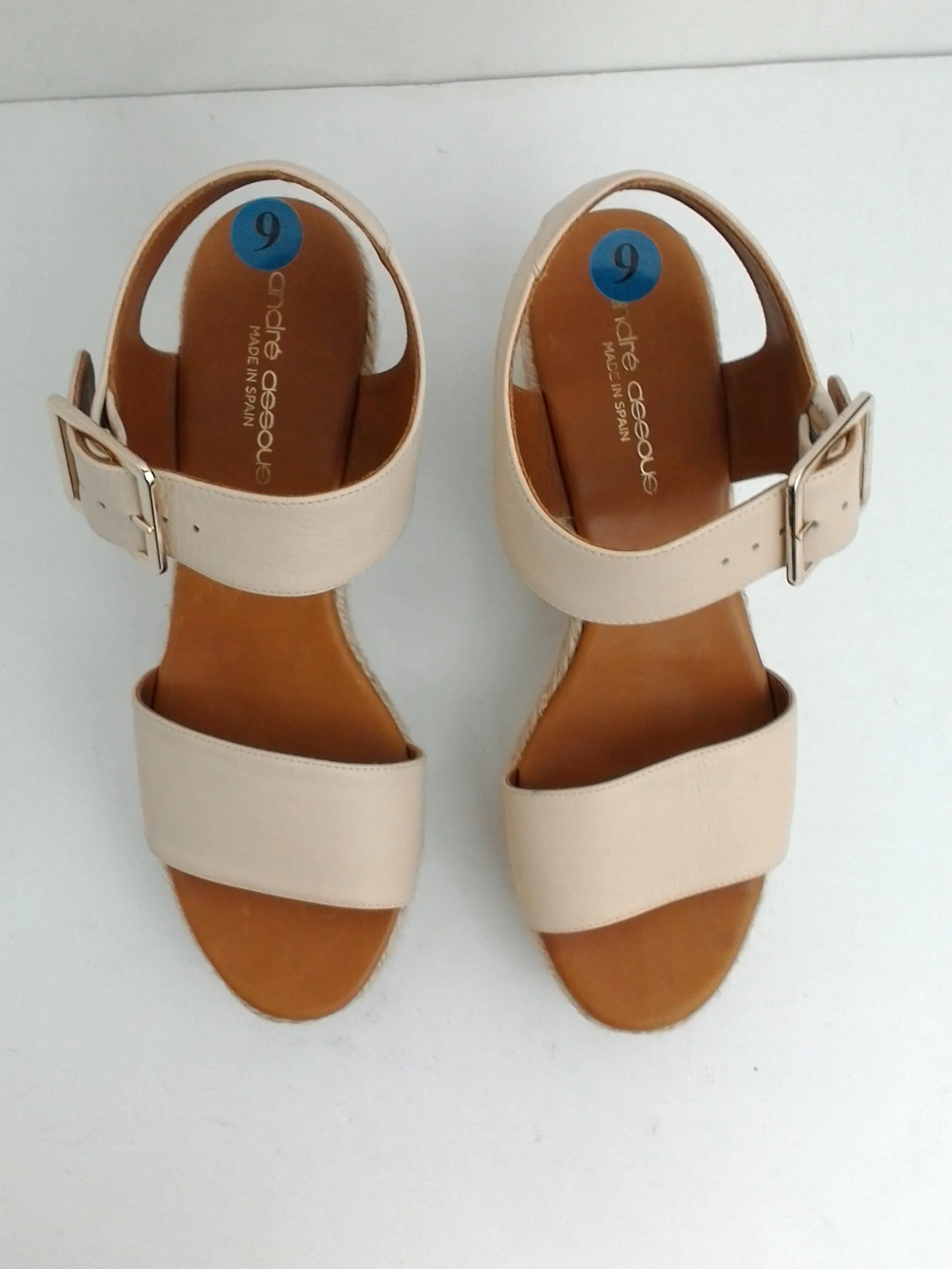 André Assous Women's Beige Leather Wedge Sandal Size 40