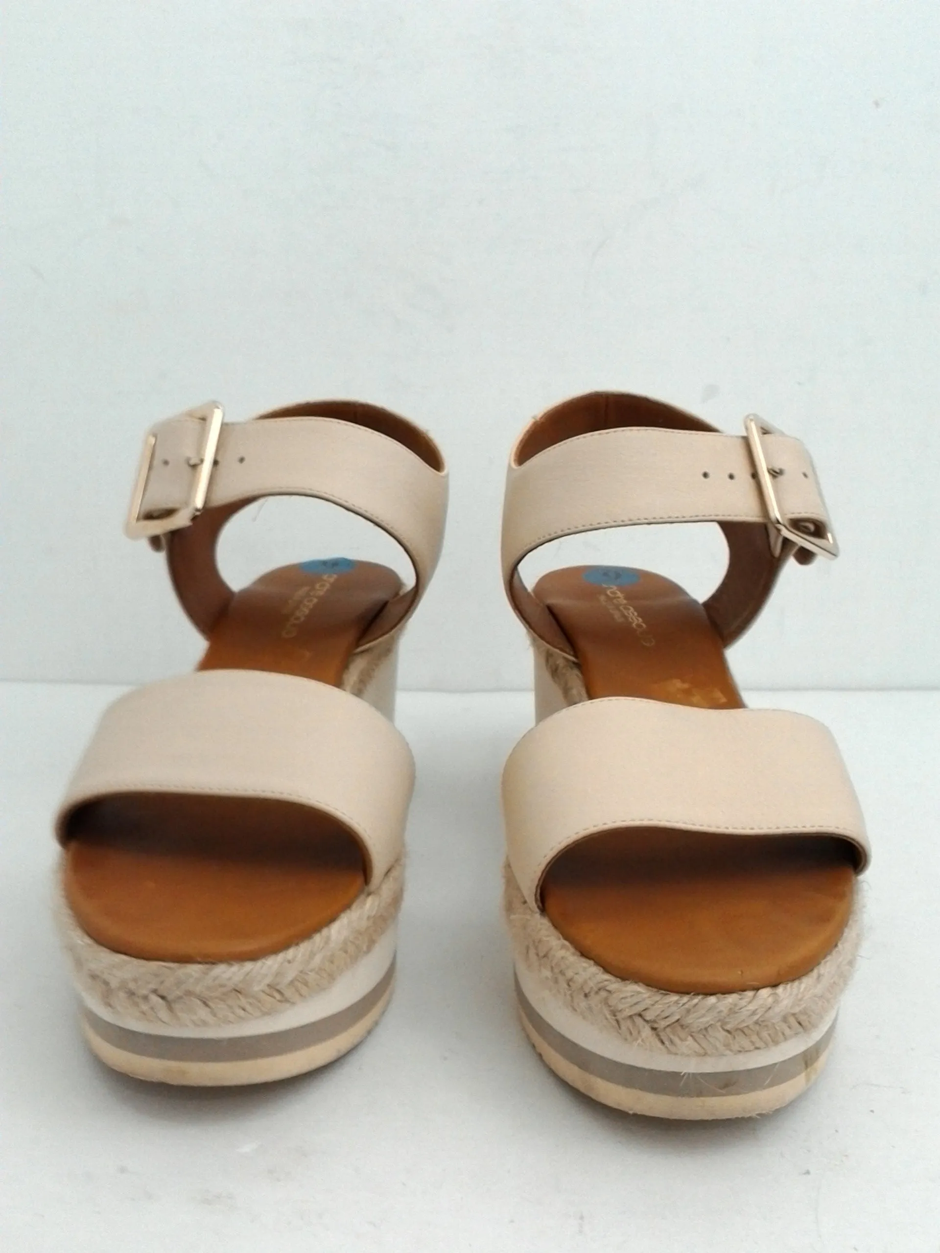 André Assous Women's Beige Leather Wedge Sandal Size 40