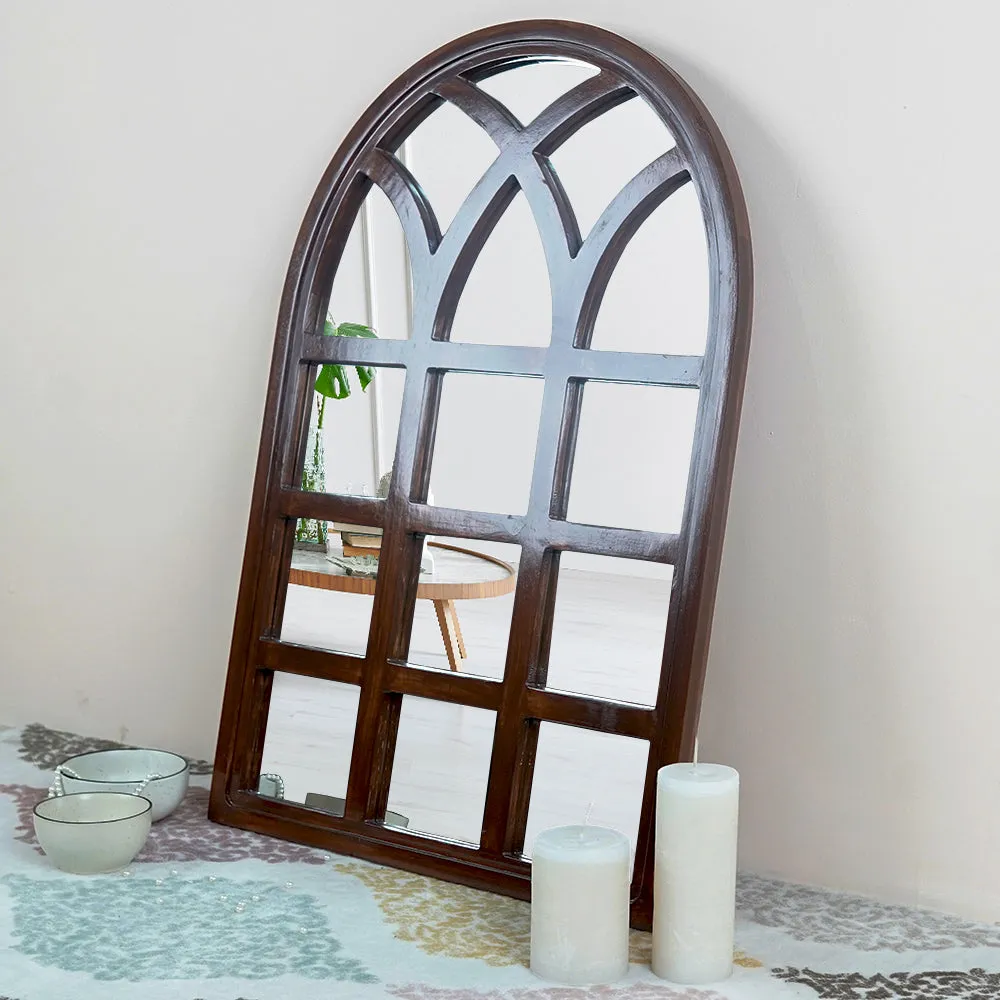 Arched Motif Window Frame Wooden Mirror