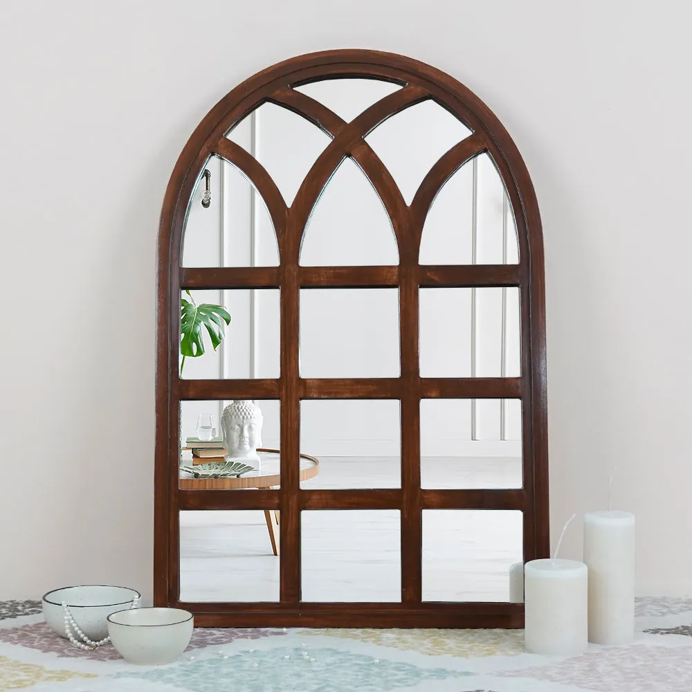 Arched Motif Window Frame Wooden Mirror