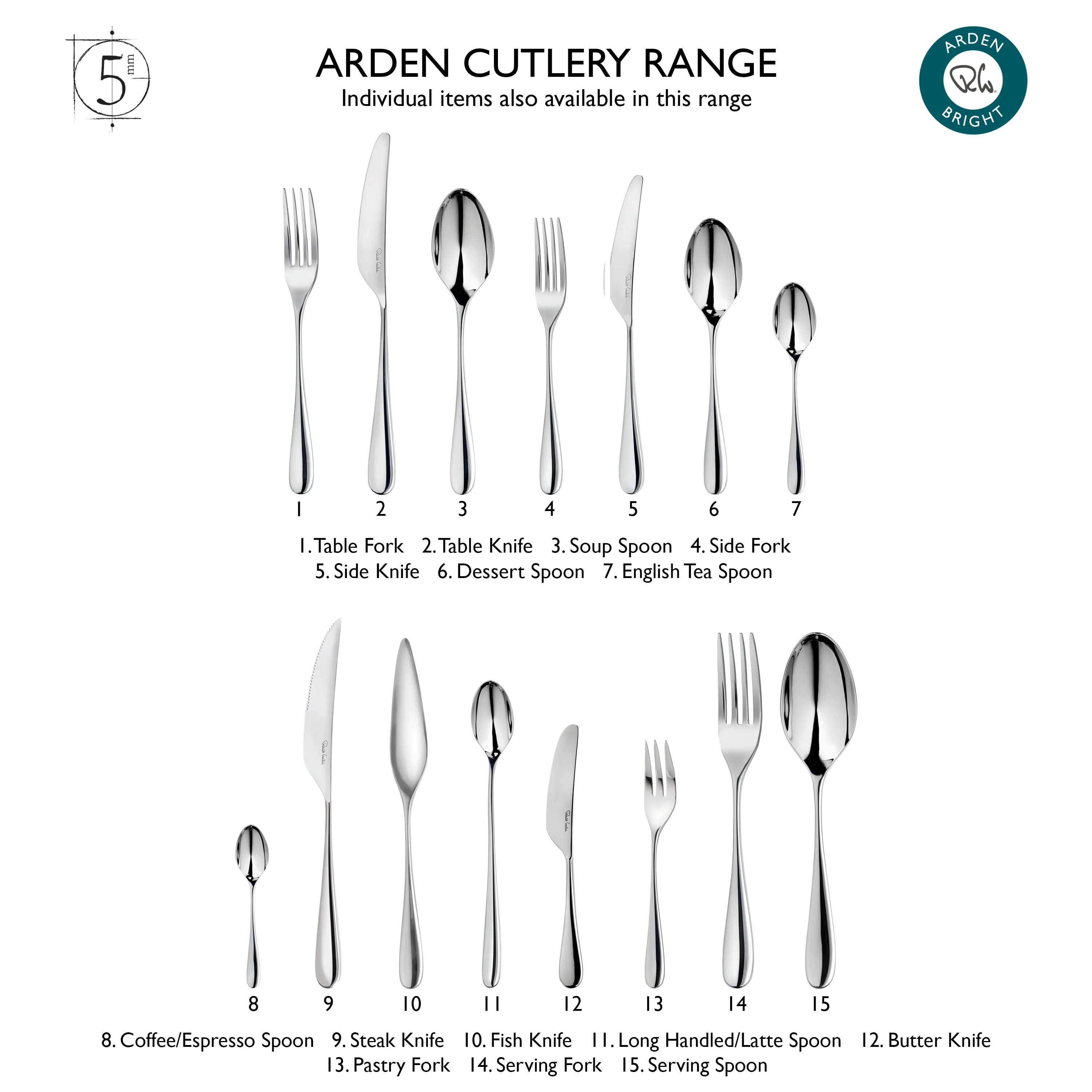 Arden Bright Cutlery Set, 42 Piece for 6 People