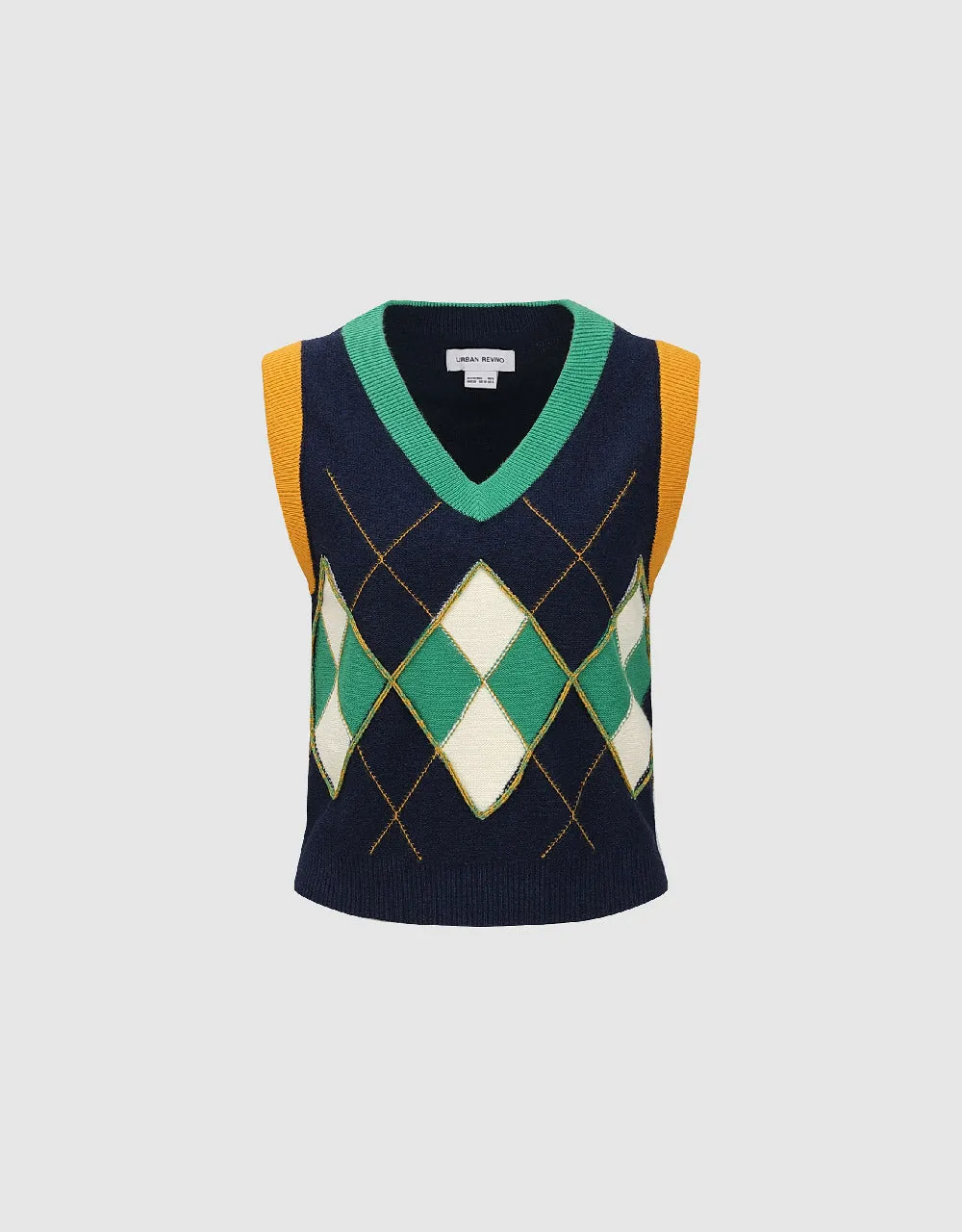 Argyle Printed V-Neck Knitted Vest