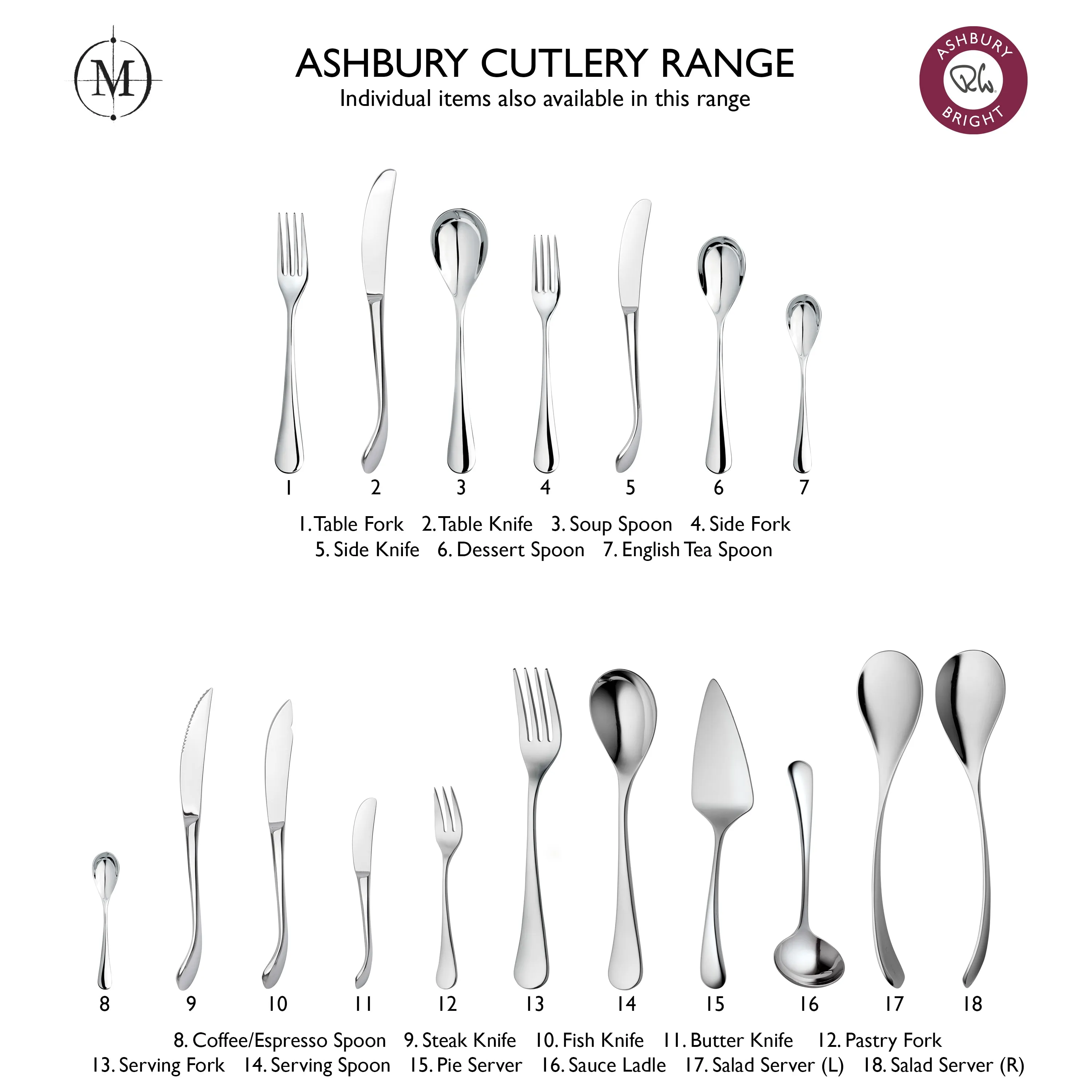 Ashbury Bright Cutlery Set, 84 Piece for 12 People