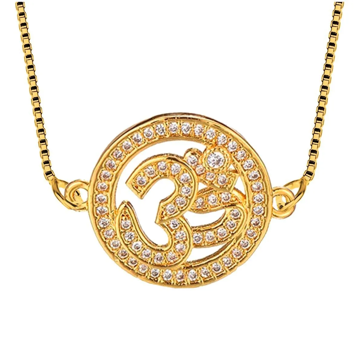 Aum Om 18K Gold Cubic Zirconia Diamond Necklace Pendant Chain Women