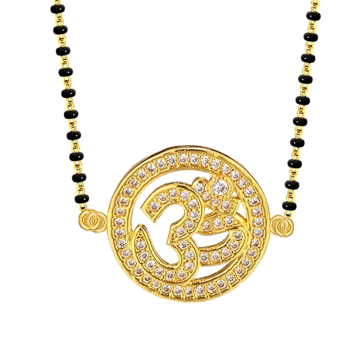 Aum Om 18K Gold Cz Adjustable Mangalsutra Chain Necklace