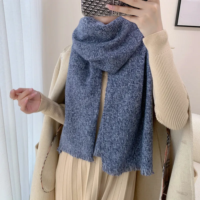 Autumn Winter Fashion Soft Shawl Warm Fringe Solid Color Scarf