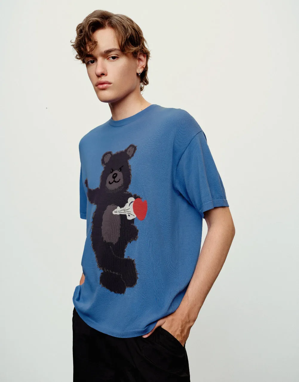 Bear Printed Knitted T-Shirt