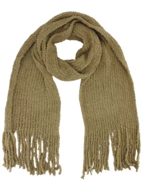 Beige Cozy Long Winter Knit Unisex Scarf With Fringe