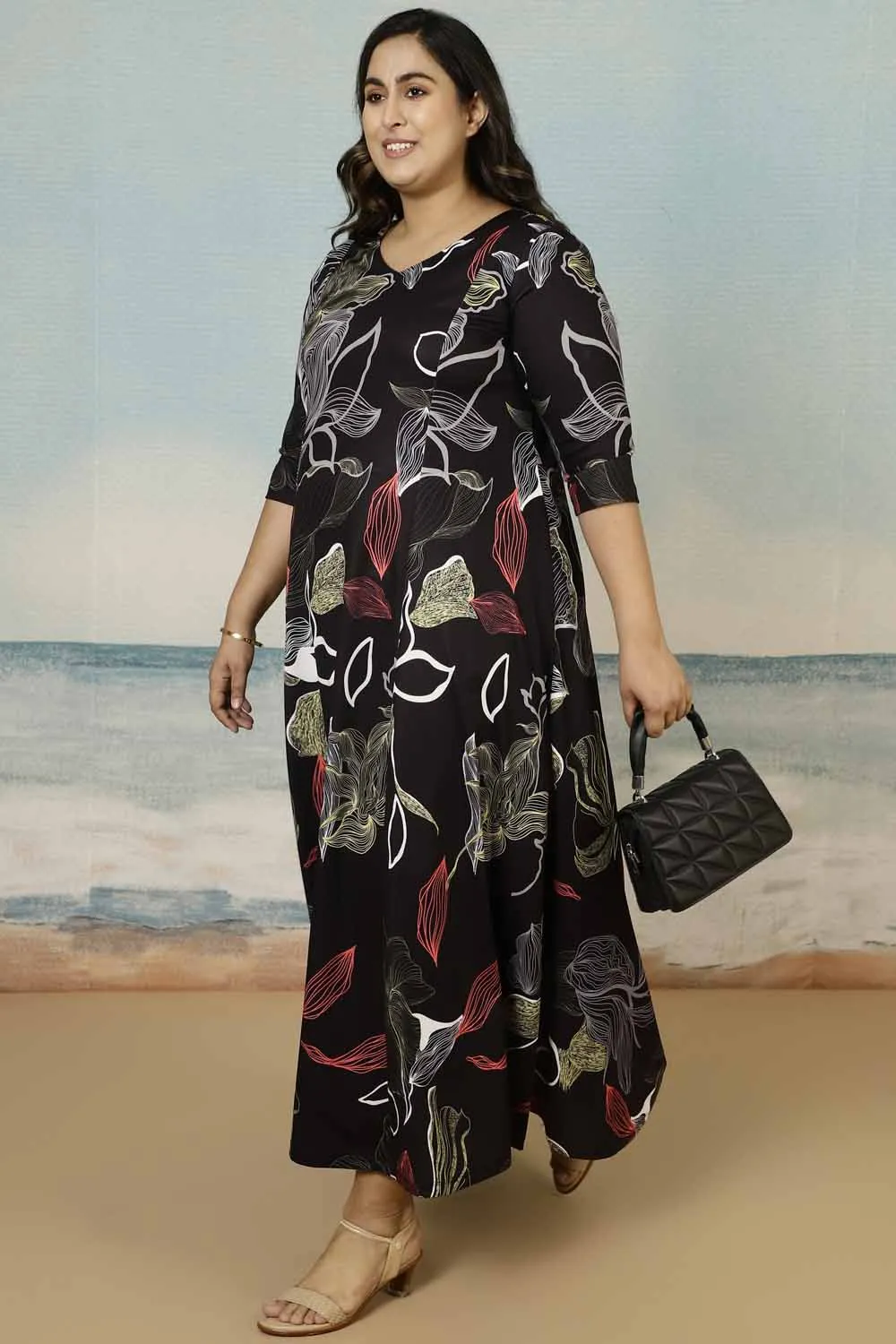 Black Floral Plus Size Dress