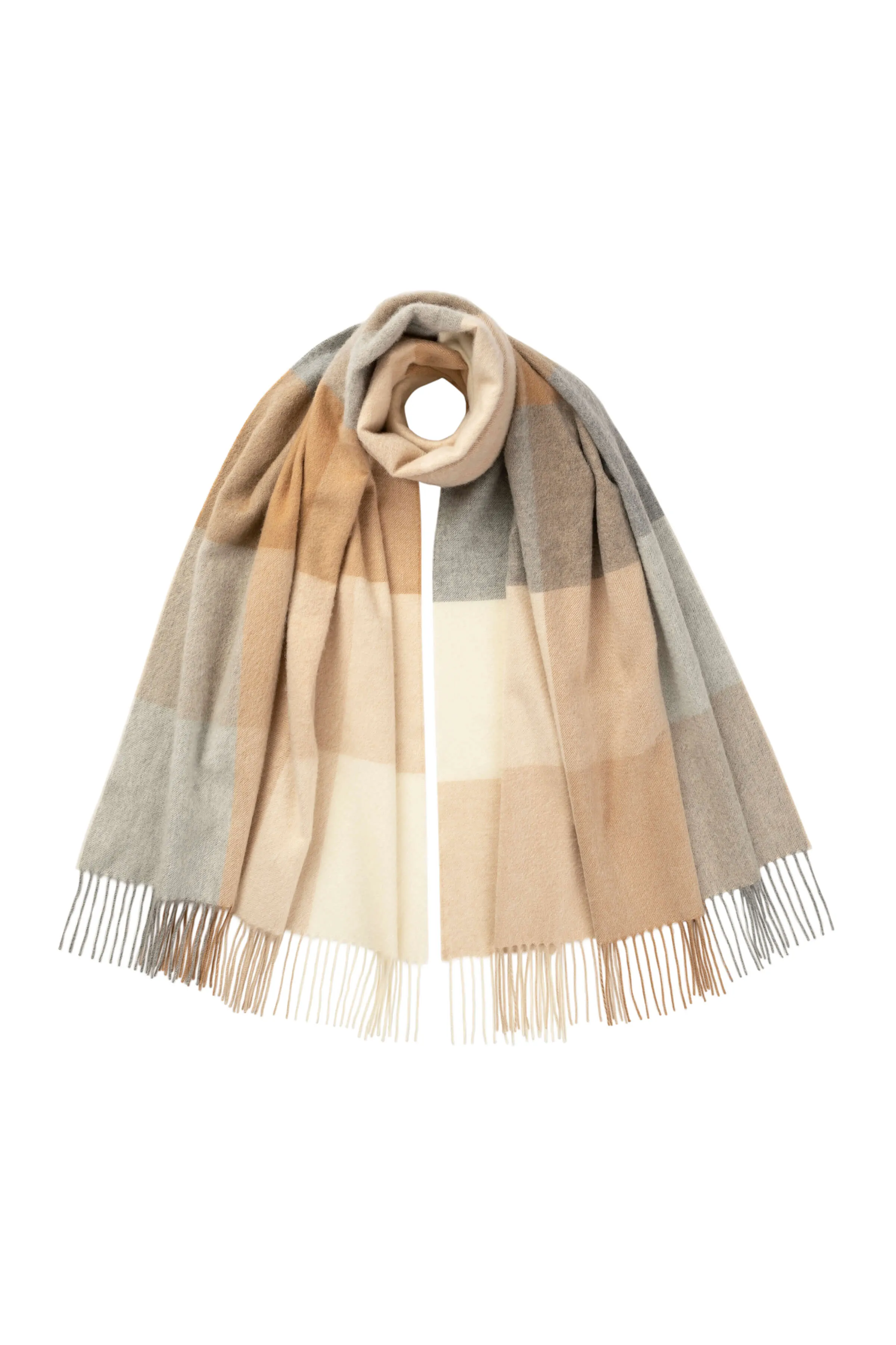 Block Check Camel Cashmere Stole