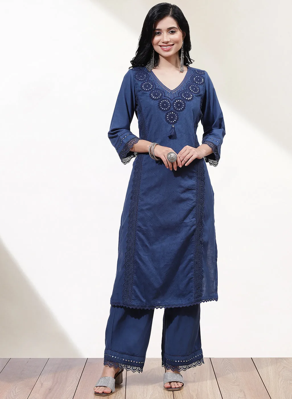 Blue Alora Collection Kurta Set With Embroidery