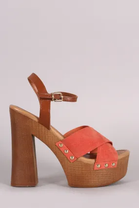 Breckelle Cross Strap Chunky Wooden Platform Heel