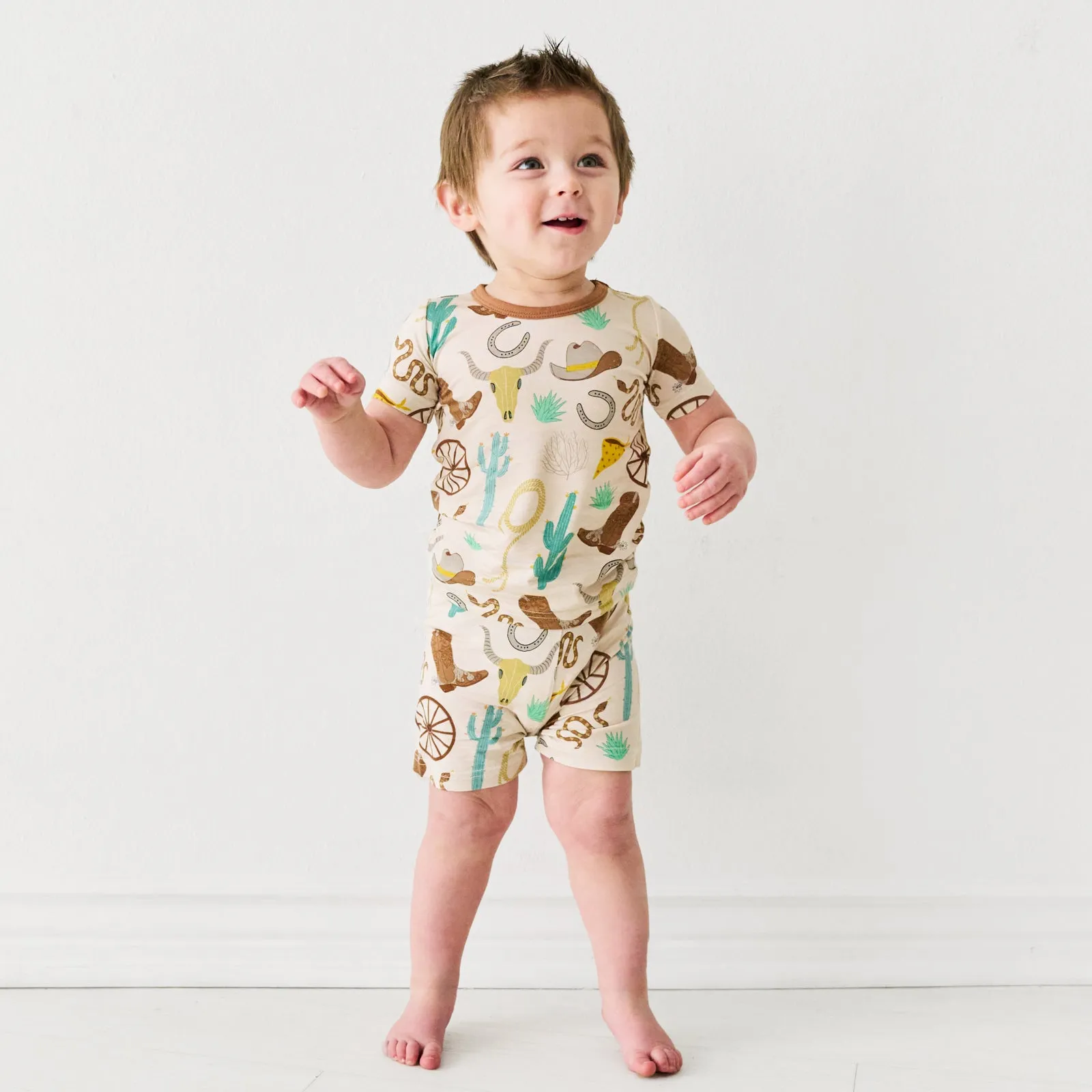 Caramel Ready to Rodeo Two-Piece Short Sleeve & Shorts Pajama Set