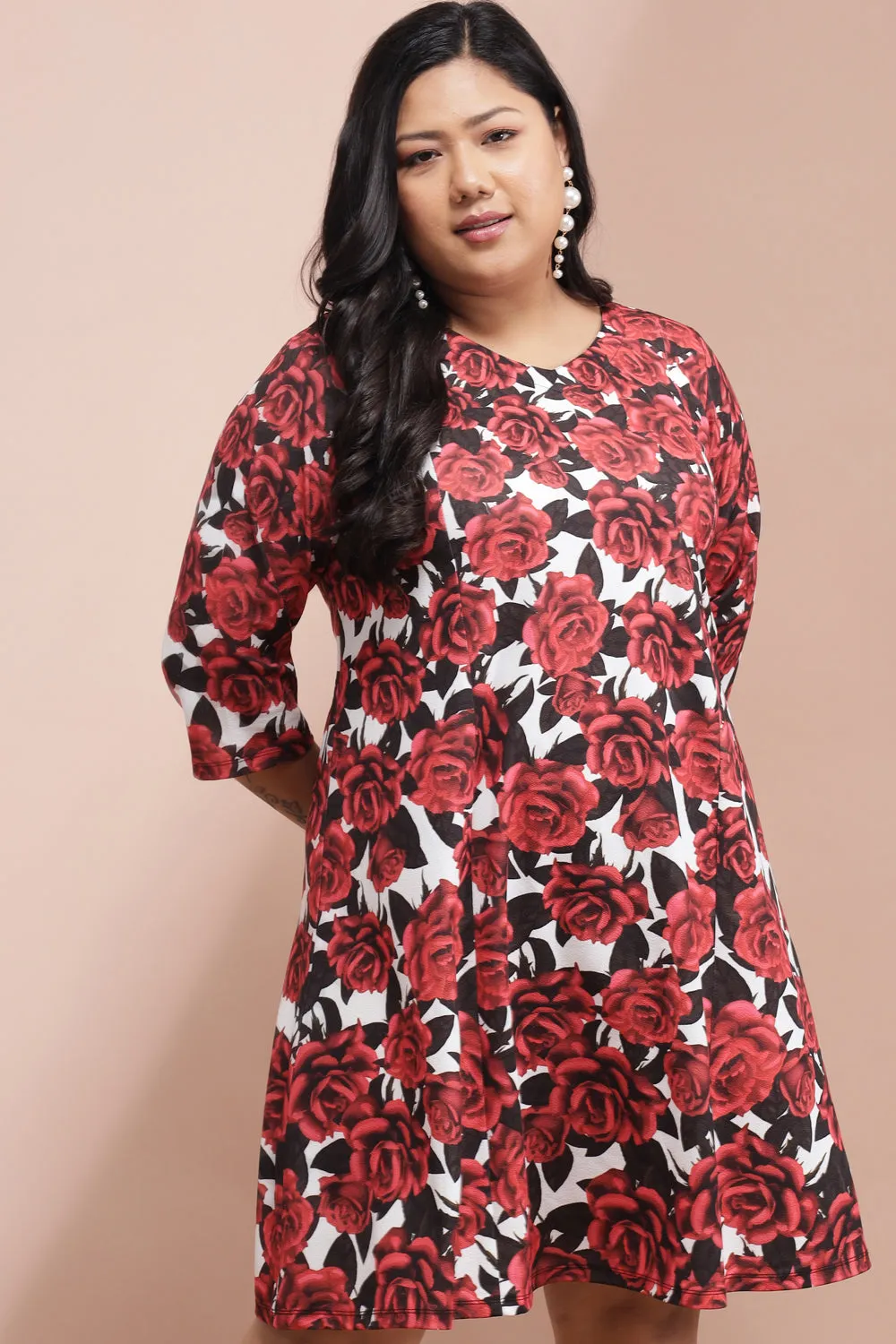 Cascading Roses Printed Dress