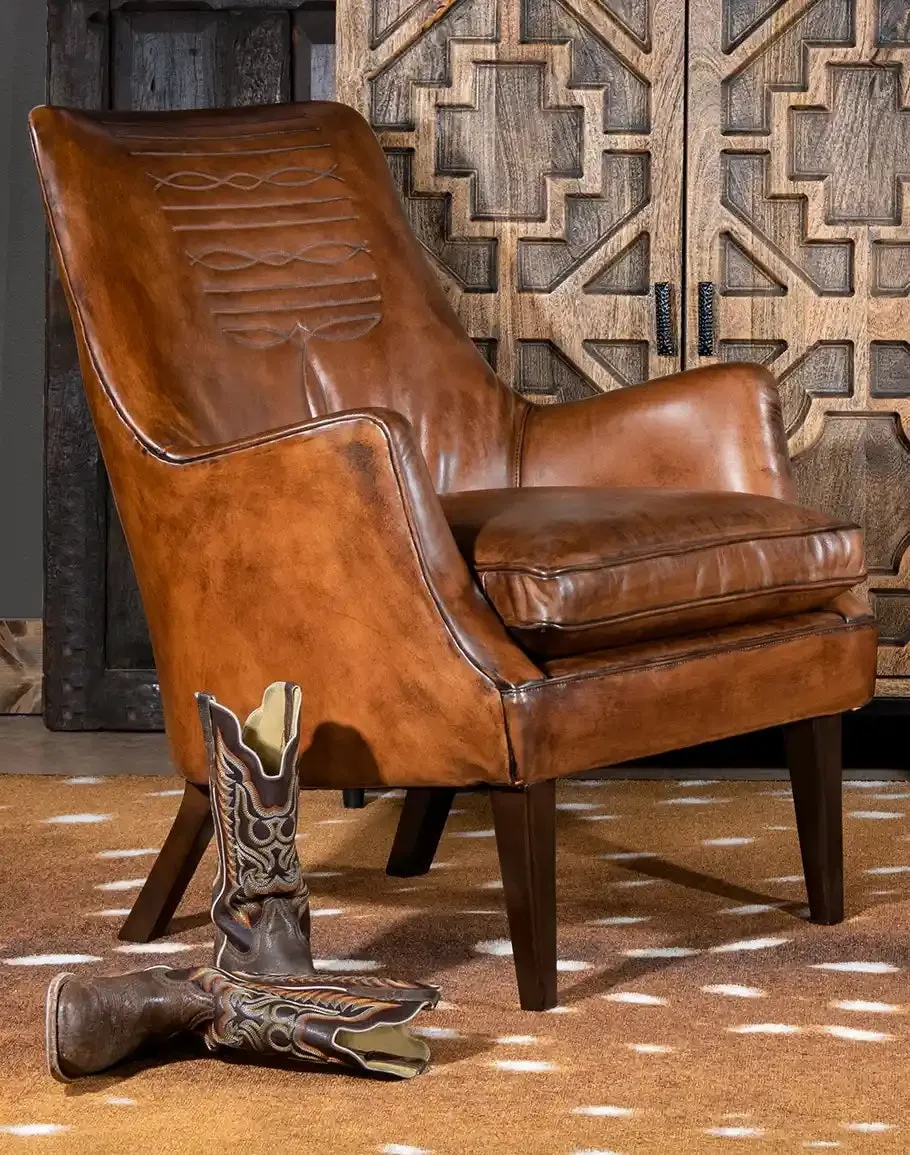 Cassidy Warm Brown Saddle Boot Western Leather Chair