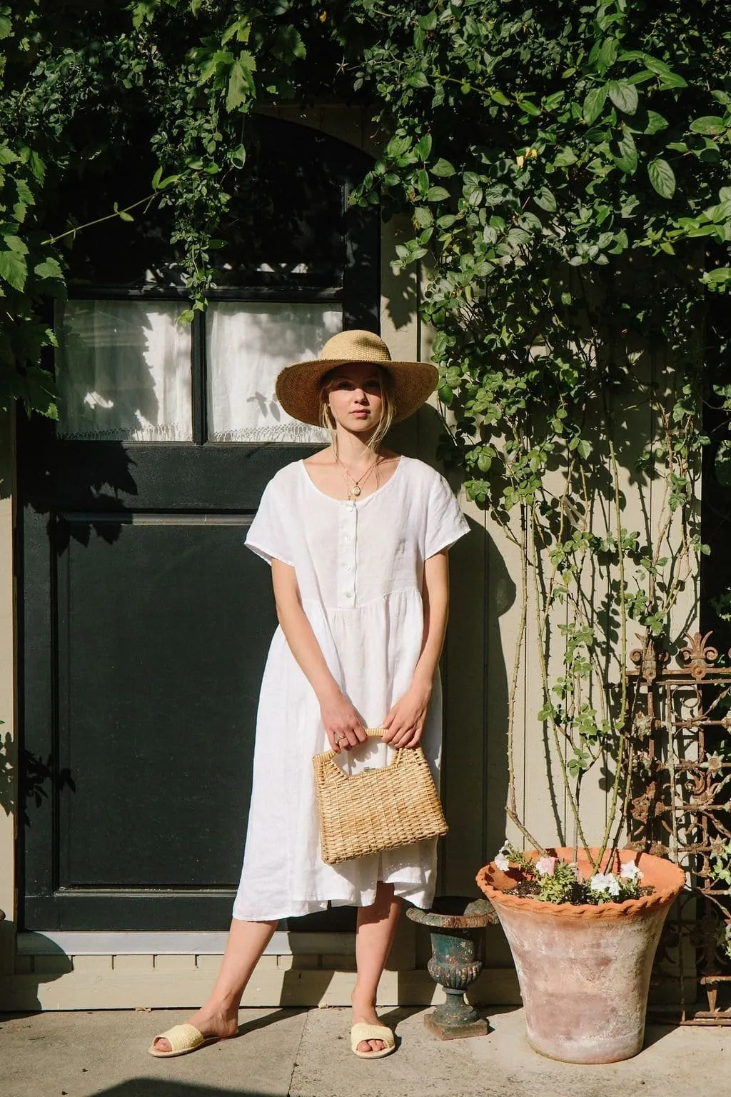 Charlotte Linen Dress - White Linen