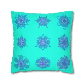 Christmas Snowflakes Mandala Art Pillowcase - Hand-drawn Spun Polyester Square Pillowcase in Aqua