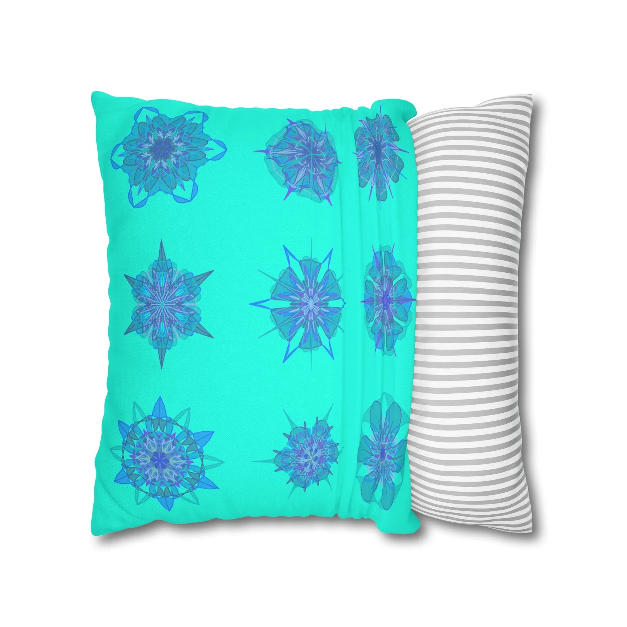 Christmas Snowflakes Mandala Art Pillowcase - Hand-drawn Spun Polyester Square Pillowcase in Aqua