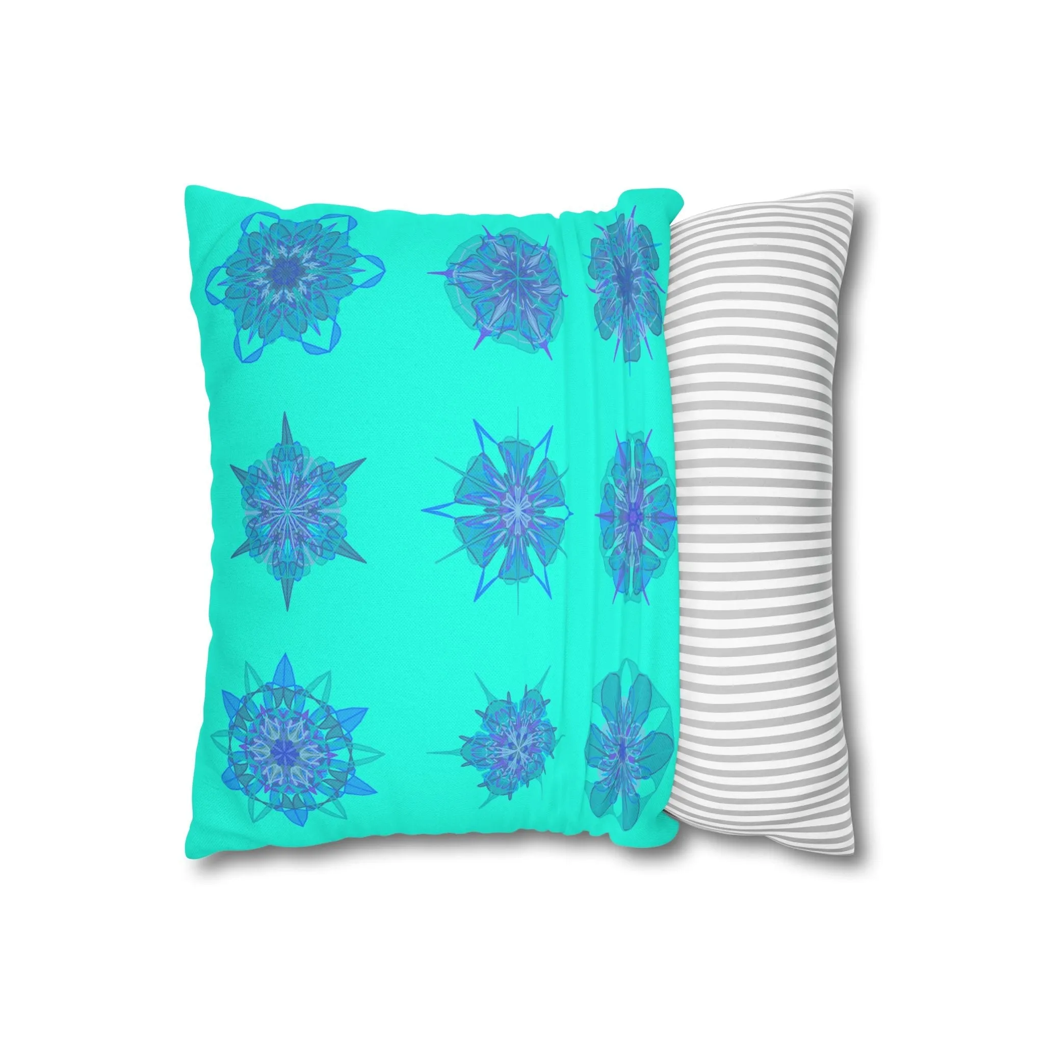 Christmas Snowflakes Mandala Art Pillowcase - Hand-drawn Spun Polyester Square Pillowcase in Aqua