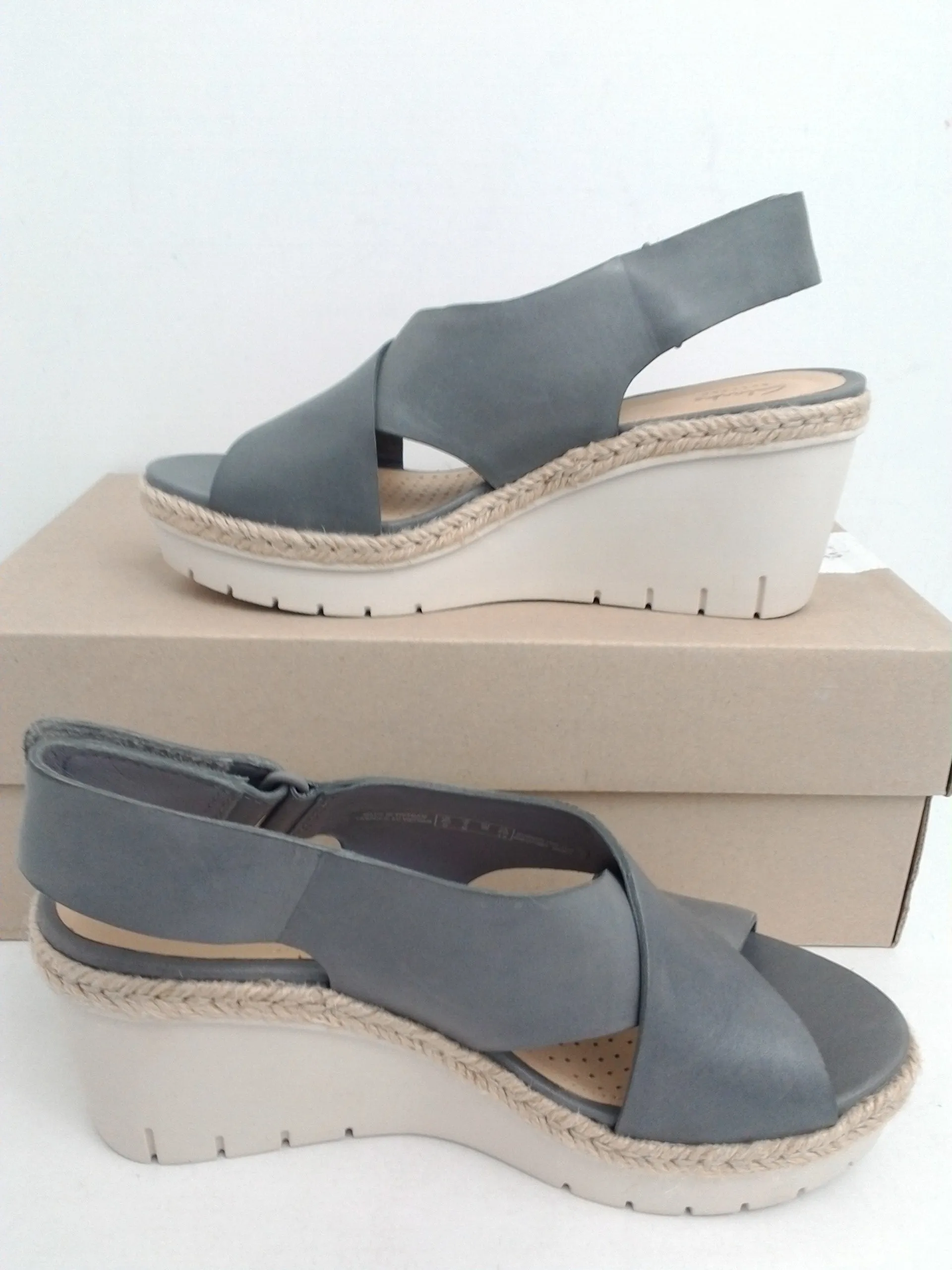 Clarks Women's Grey Leather Wedge Sandal