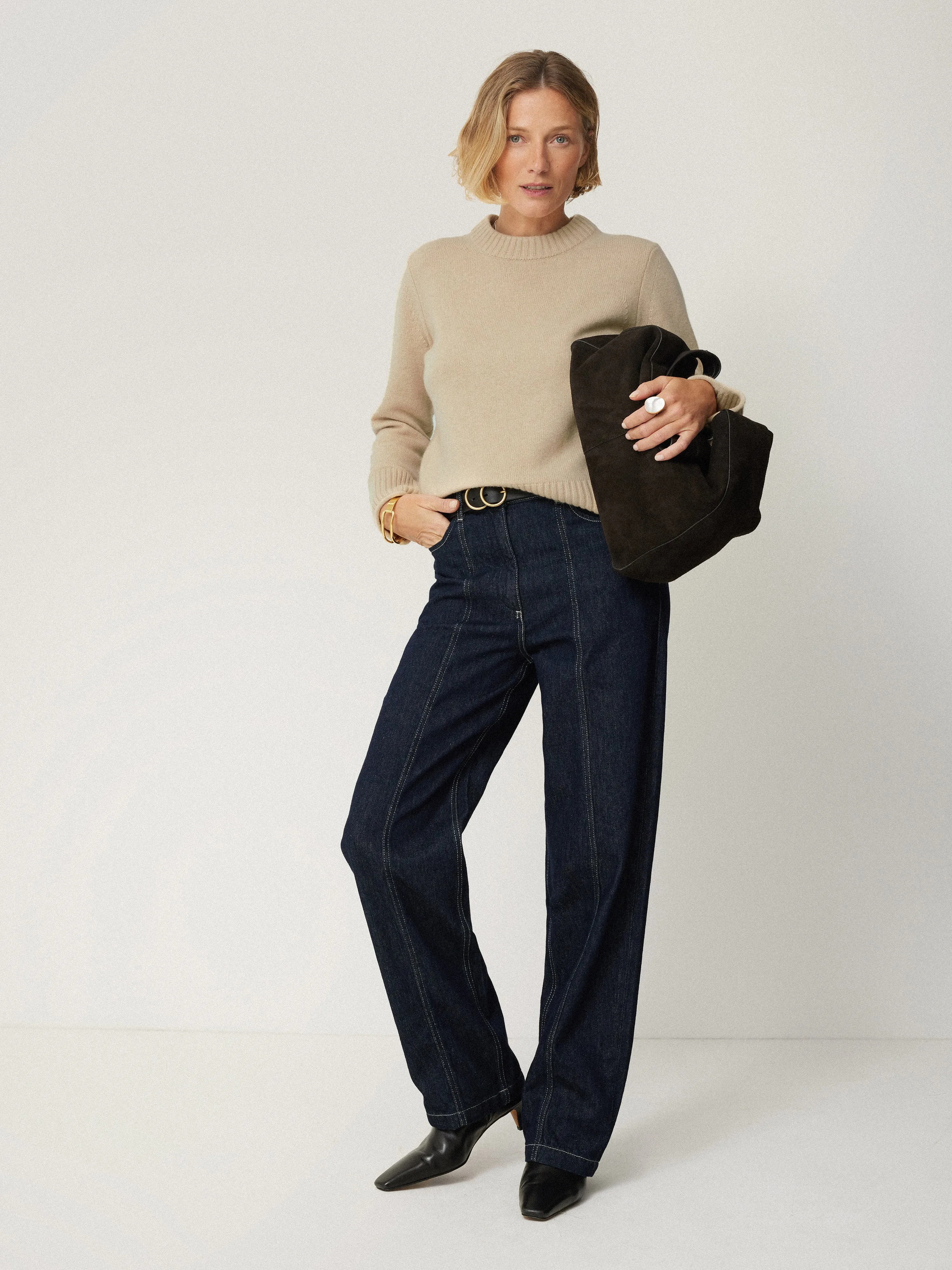 Compact Wool Cashmere Blend Jumper | Cream